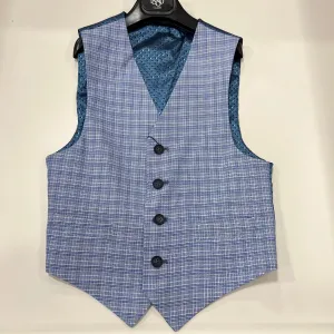 1880 Club Boys Light Blue Checked Waistcoat 132-55145/23