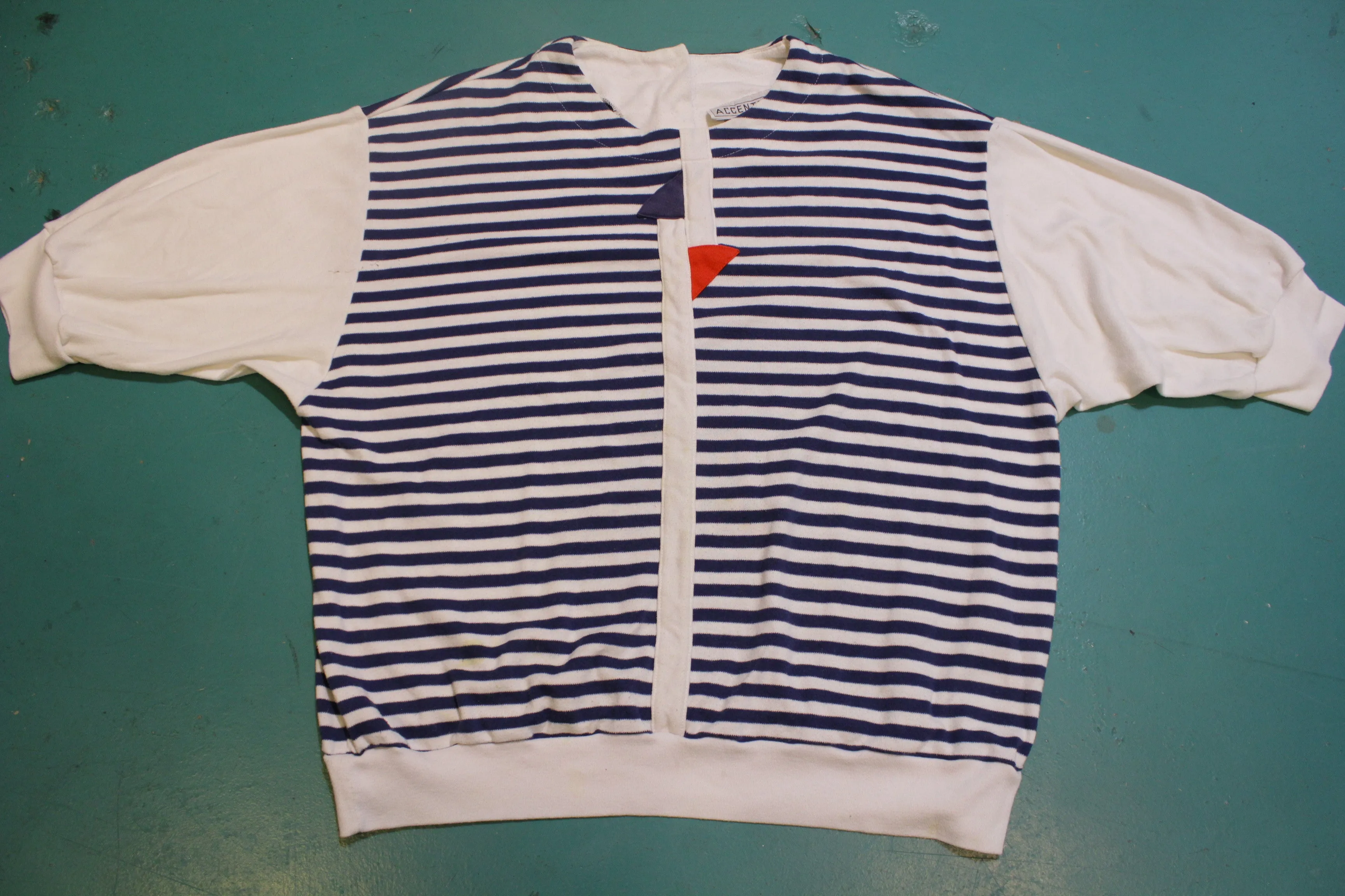 Accents by Joyce Vintage 80's Striped Nautical Red White Blue Shirt