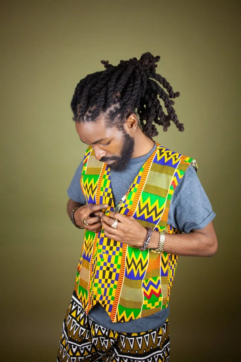 African Waistcoat in Orange Kente