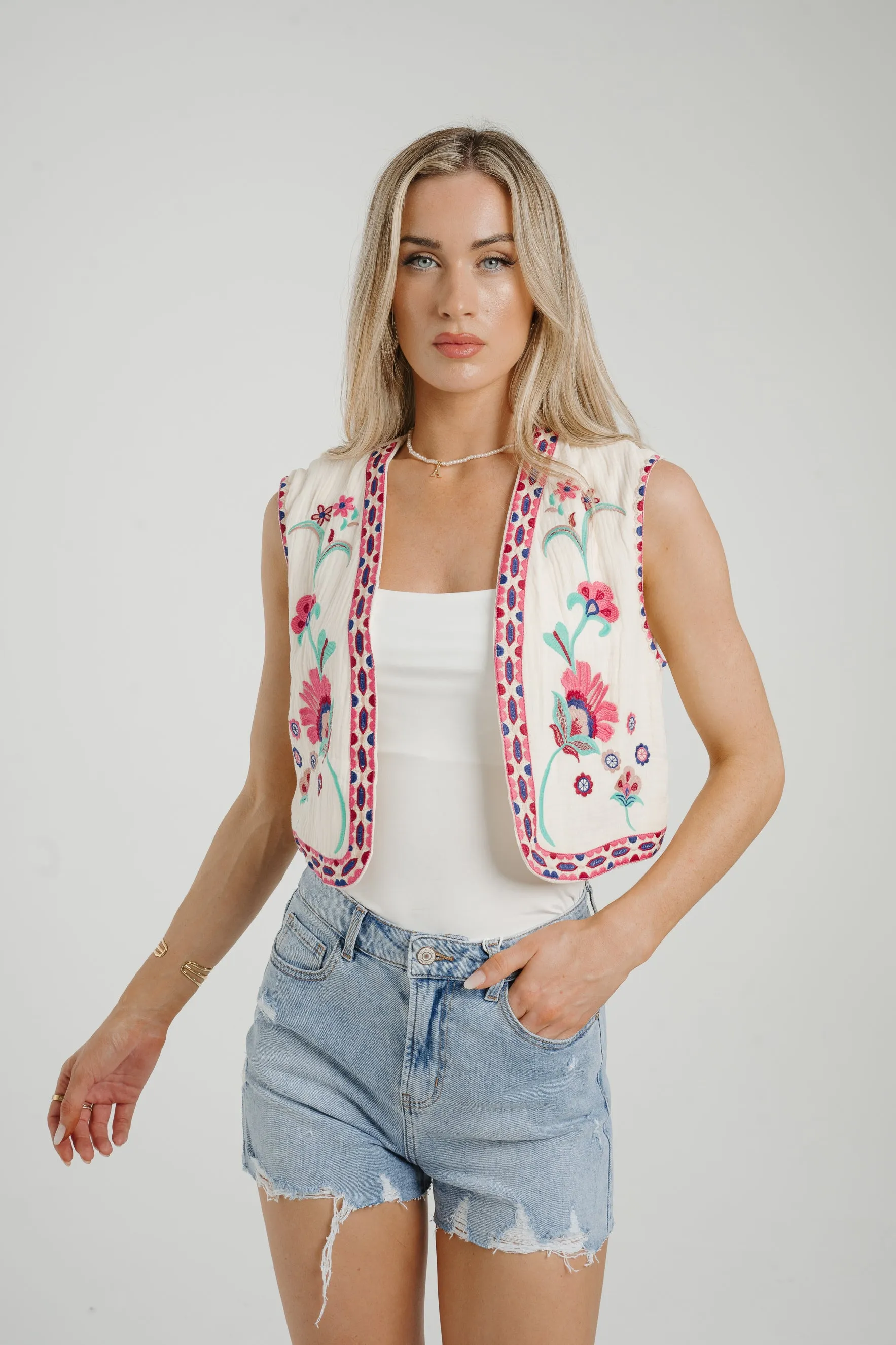 Ally Embroidered Waistcoat In Pink Mix