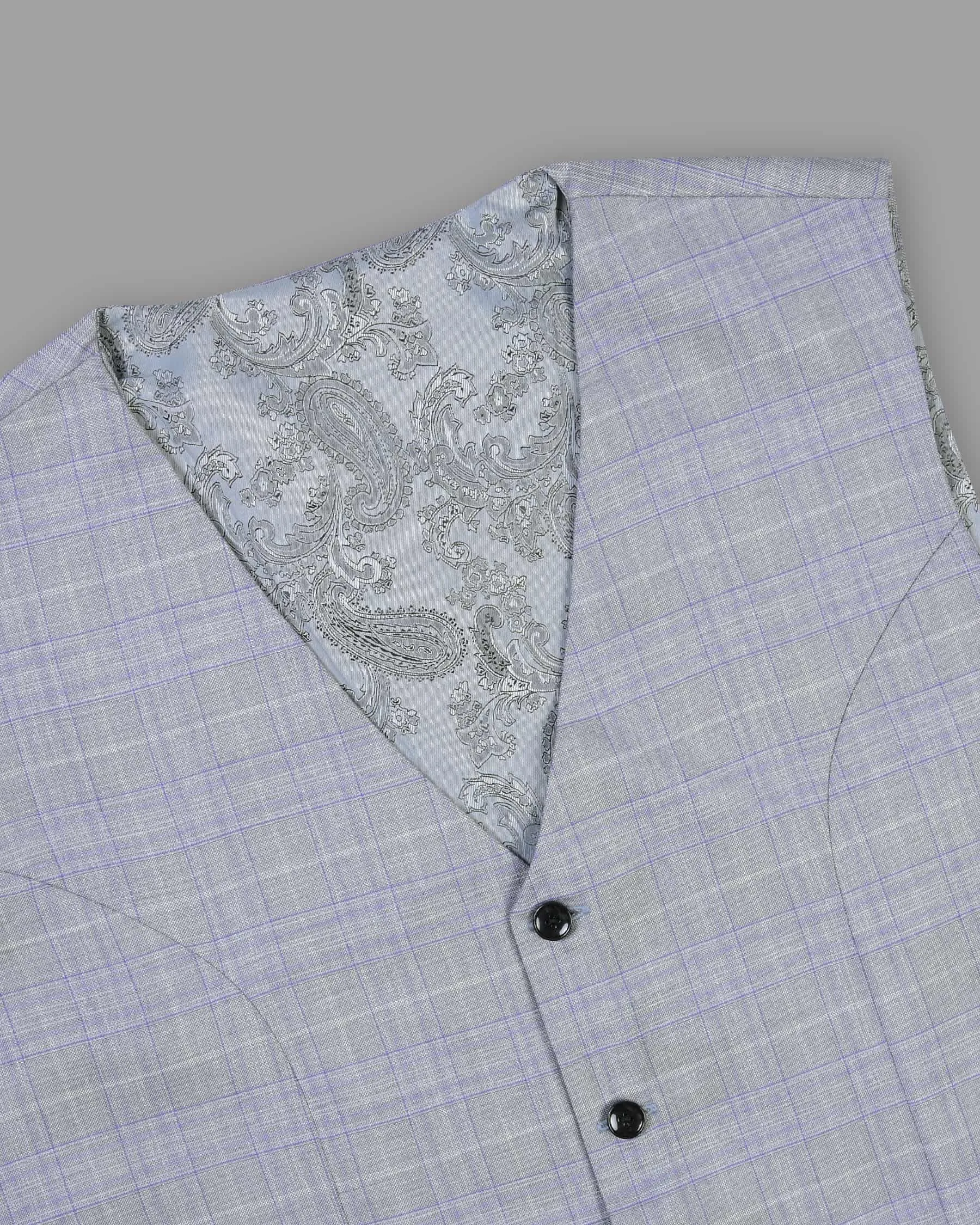 Aluminum Grey with Subtle Purple Checked Waistcoat