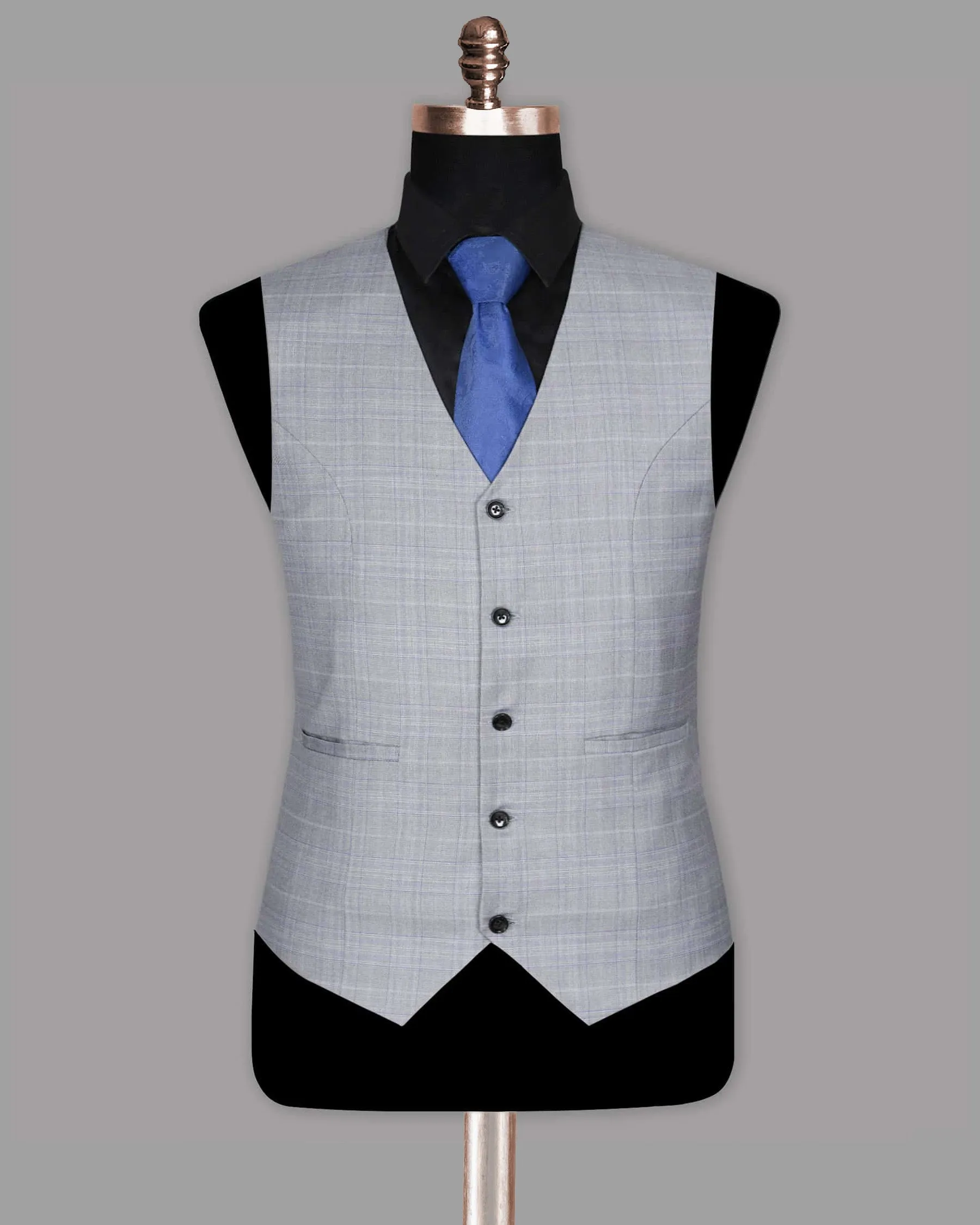 Aluminum Grey with Subtle Purple Checked Waistcoat