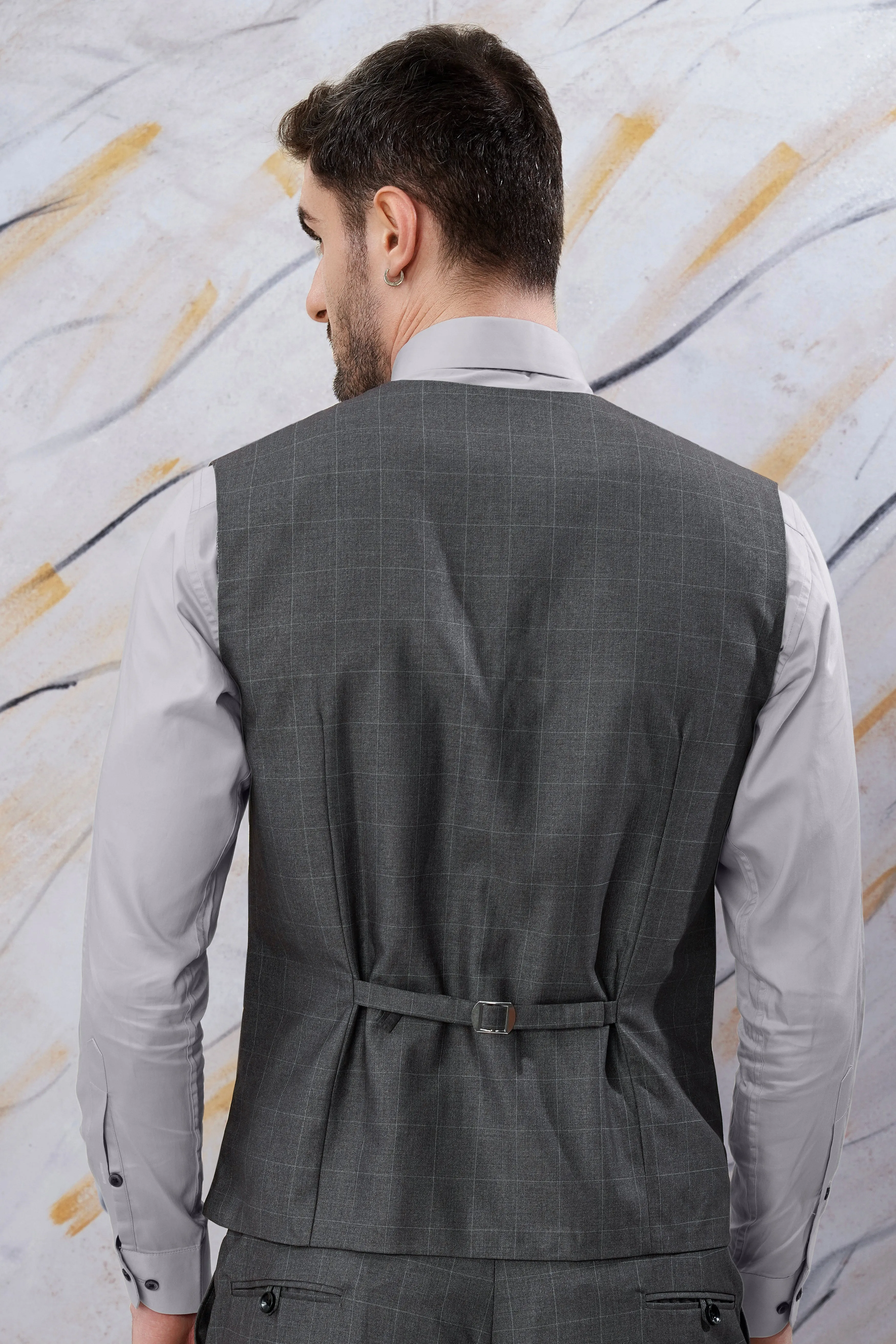 Arsenic Gray Windowpane Wool Rich Waistcoat