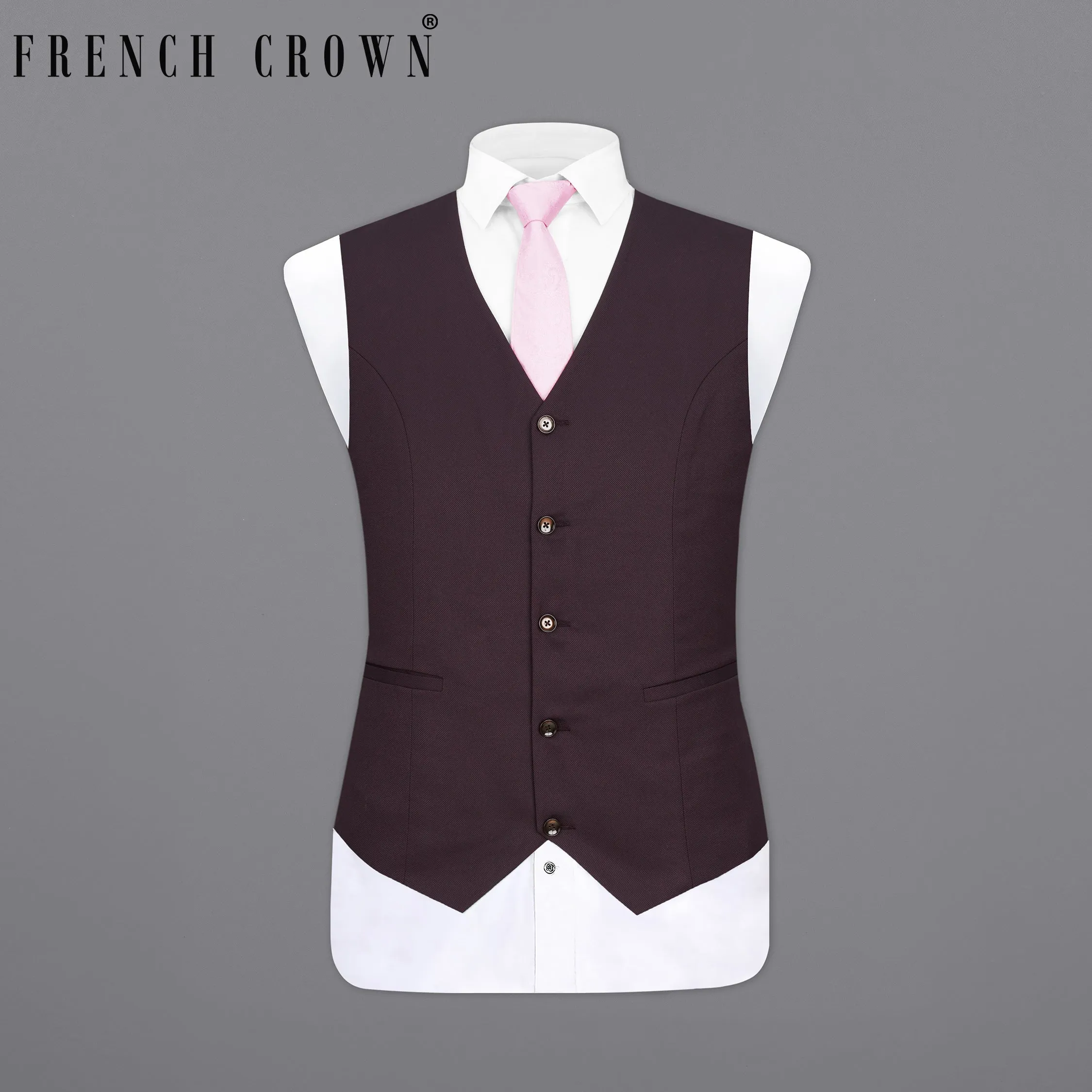 Aubergine Maroon Textured Waistcoat