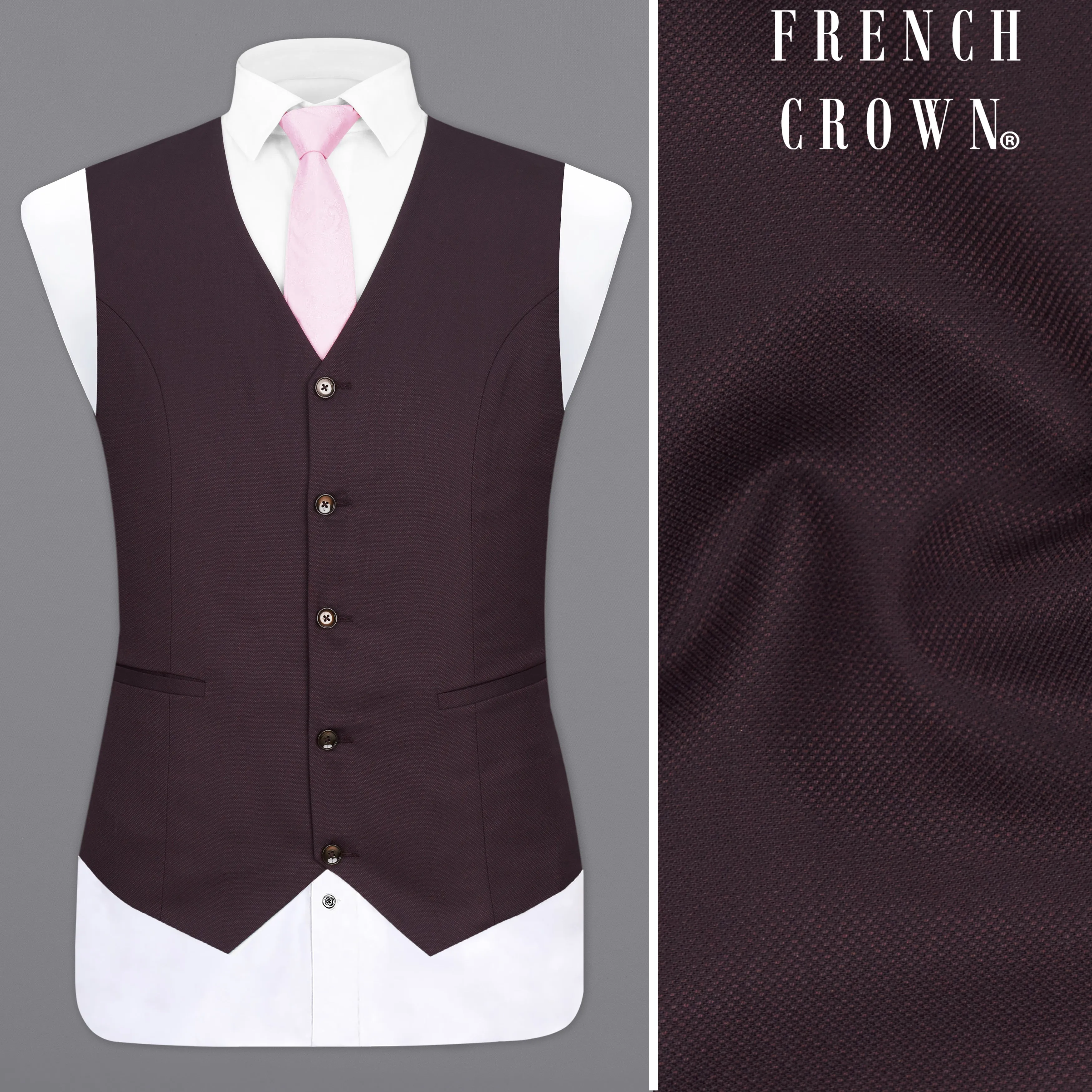 Aubergine Maroon Textured Waistcoat