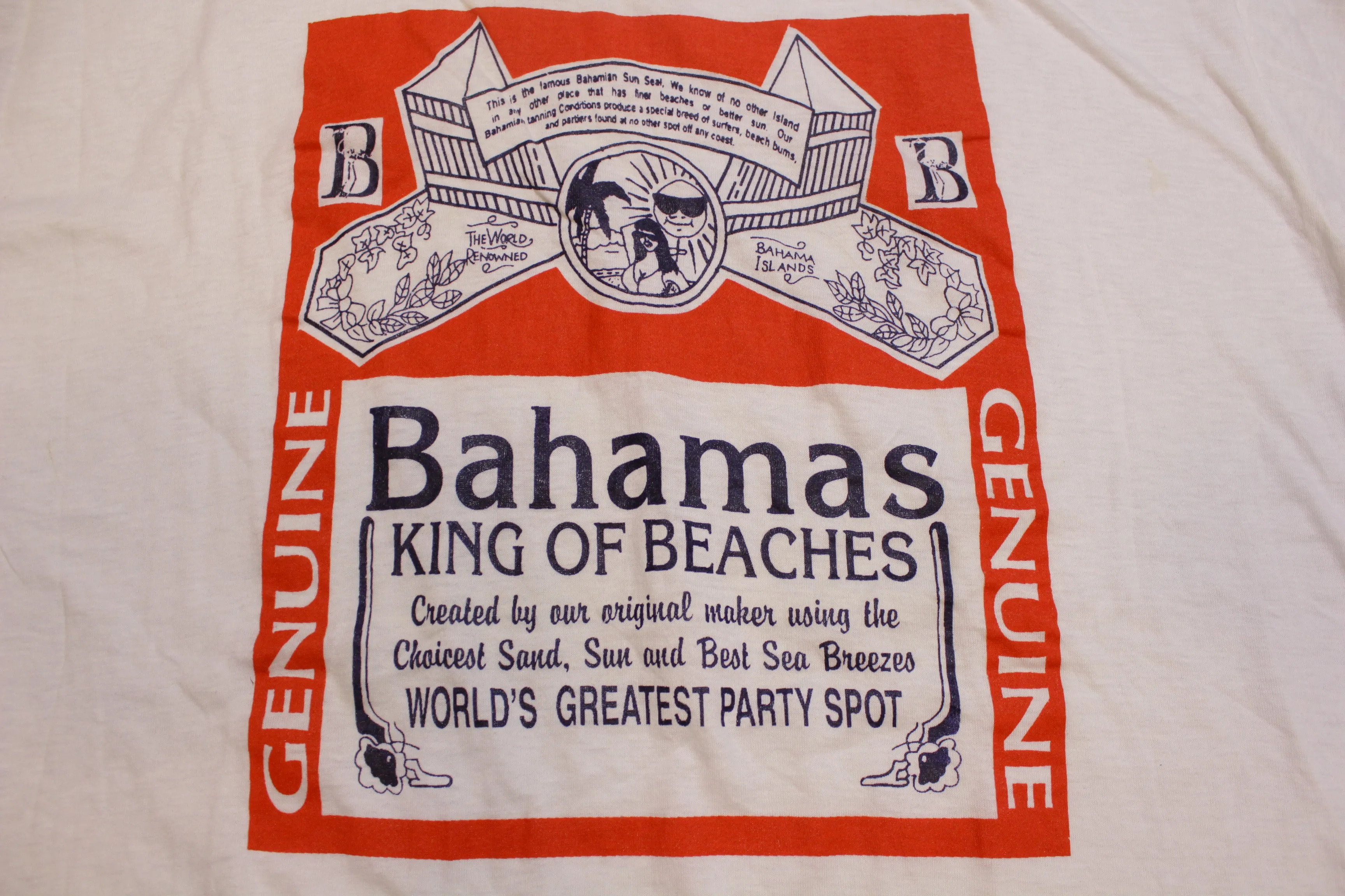 Bahamas King of Beaches Party Spot Vintage 80s Budweiser Single Stitch T-Shirt