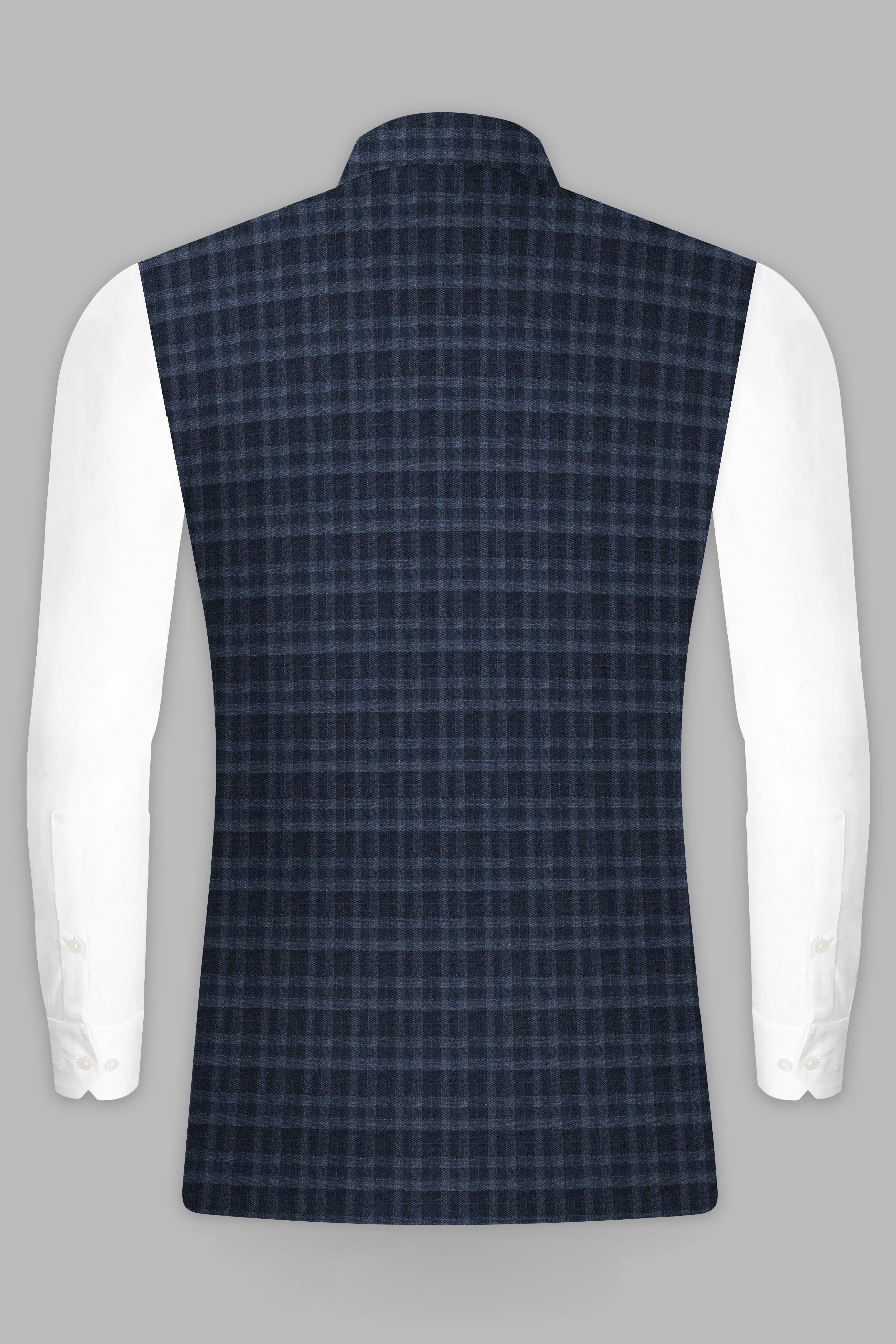 Baltic Blue Plaid Wool Rich Nehru Jacket