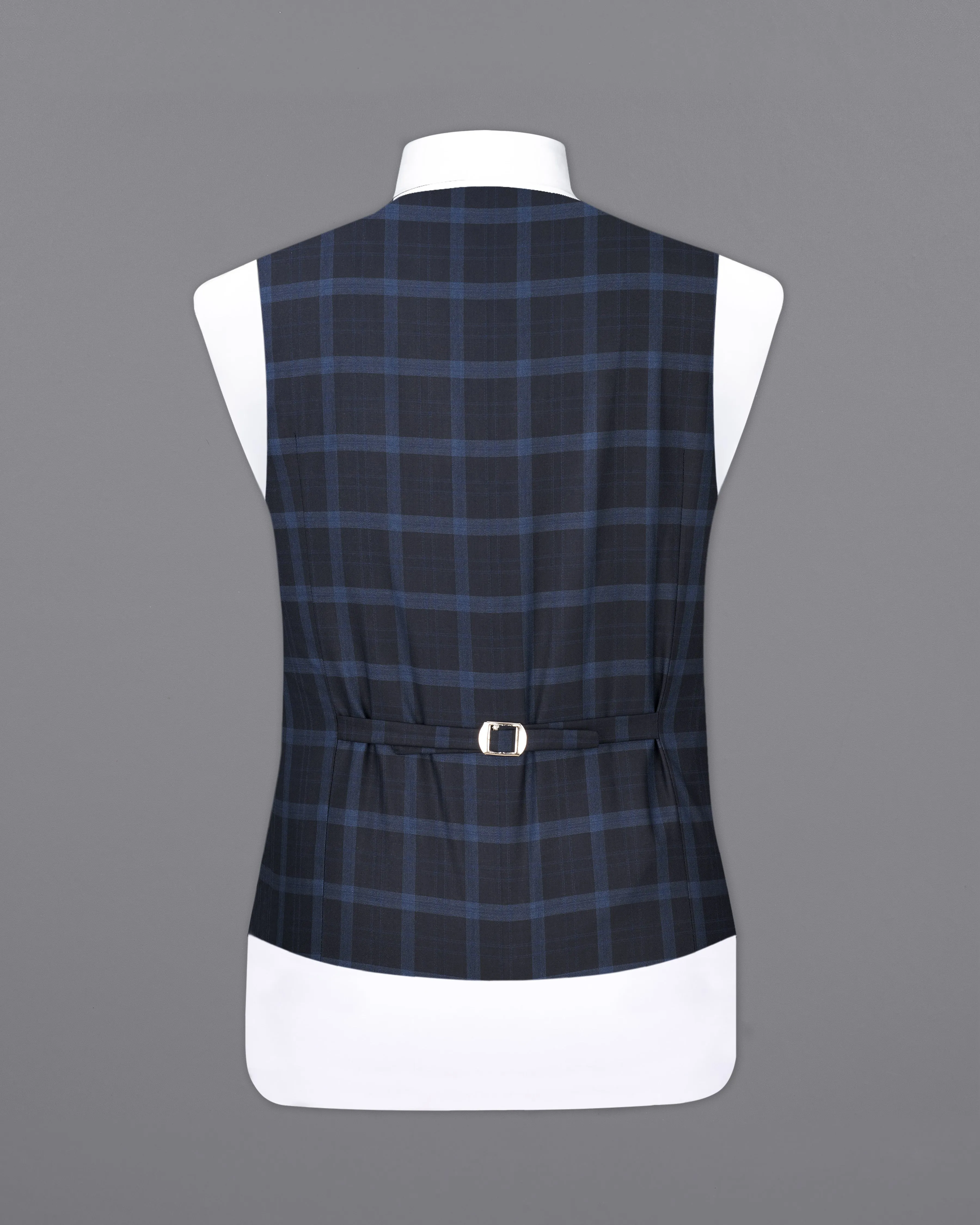 Baltic Sea Navy Blue Windowpane  Waistcoat