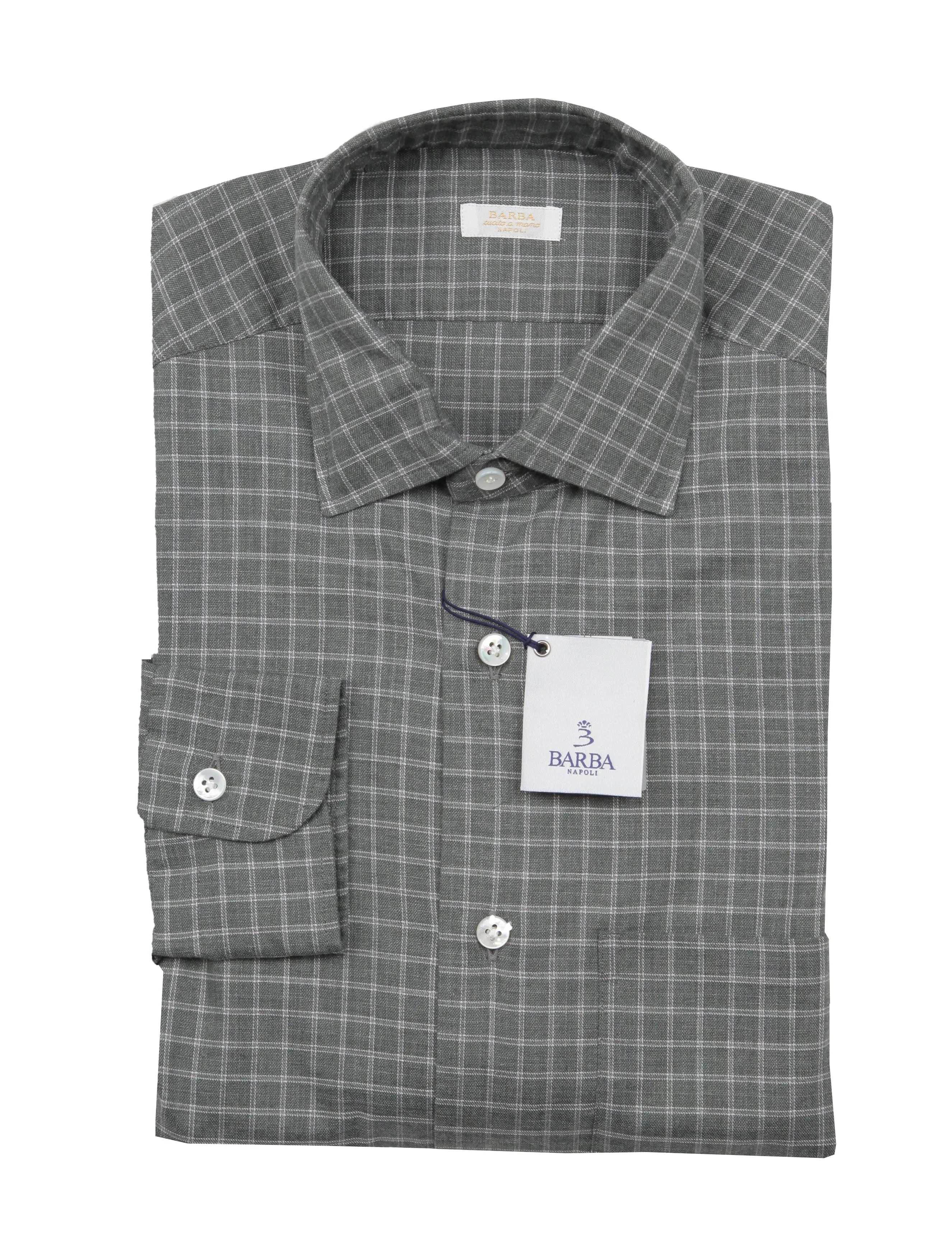 Barba Napoli Olive Green Shirt - Slim