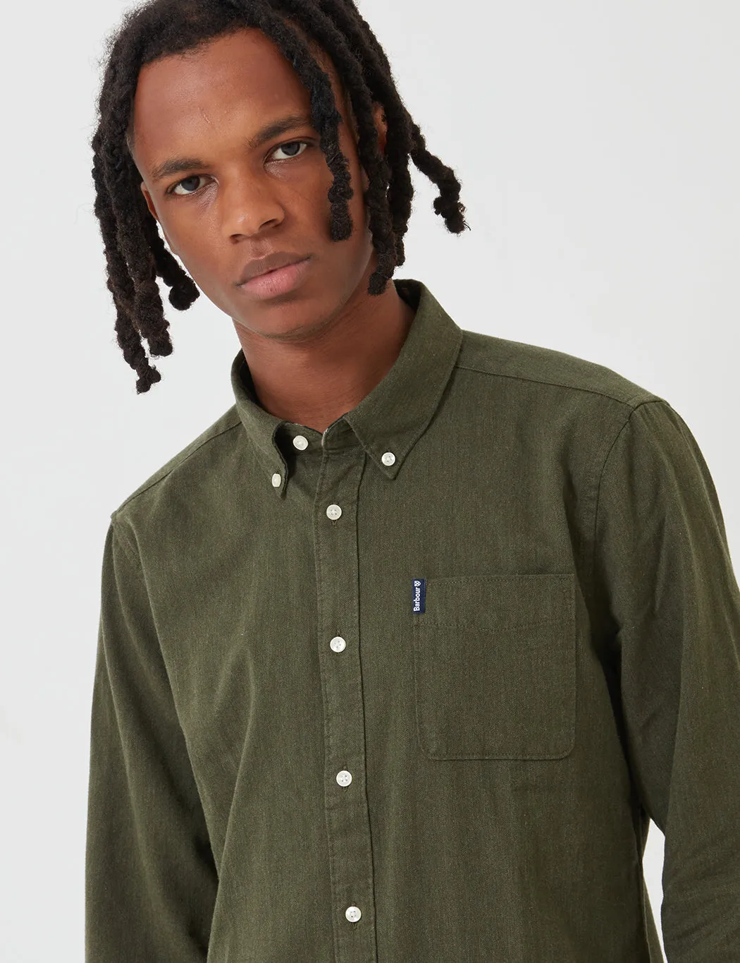 Barbour Herringbone 1 Tailored Shirt - Forest Green