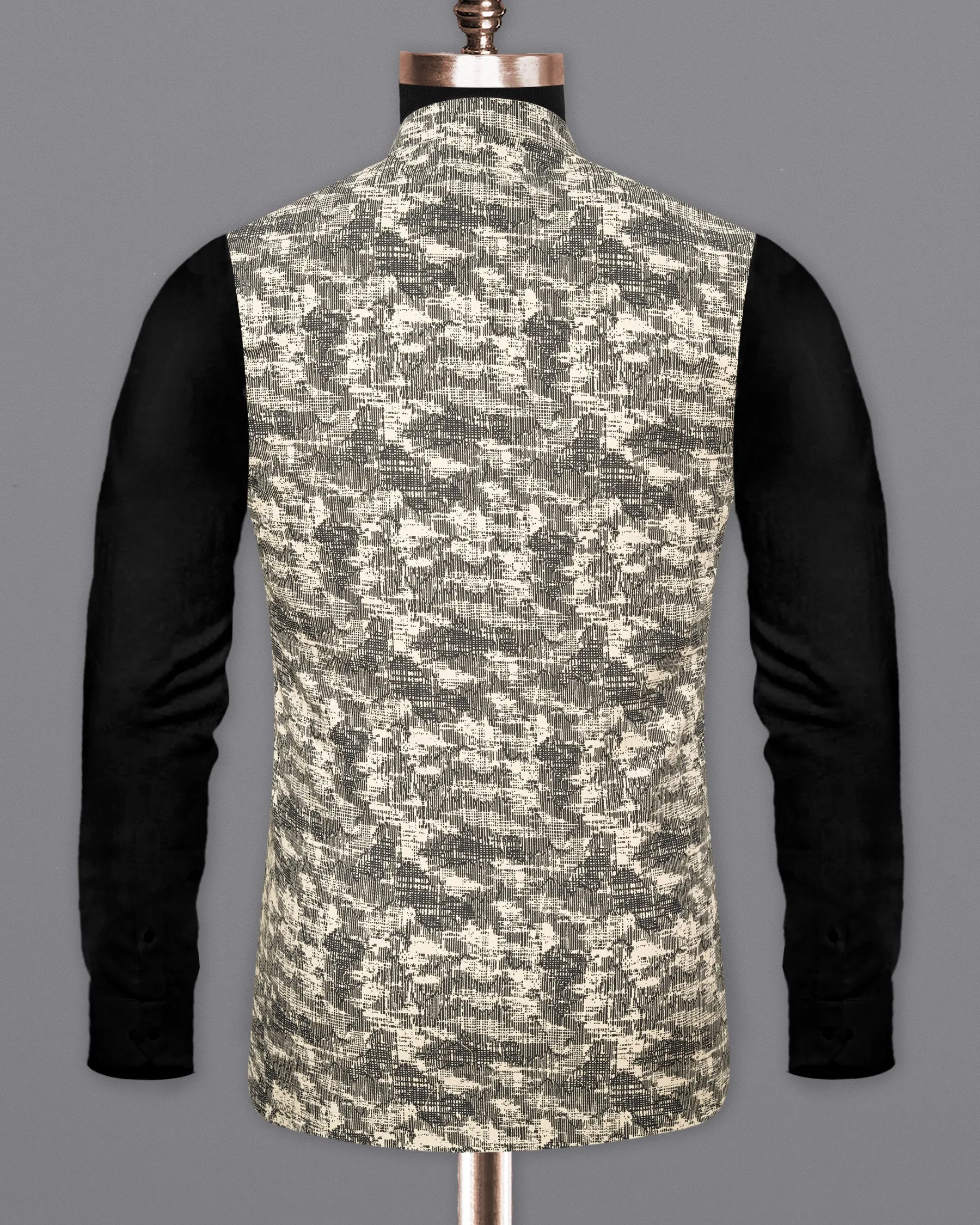 Bastille and Champagne Beige Abstract Print Nehru Jacket