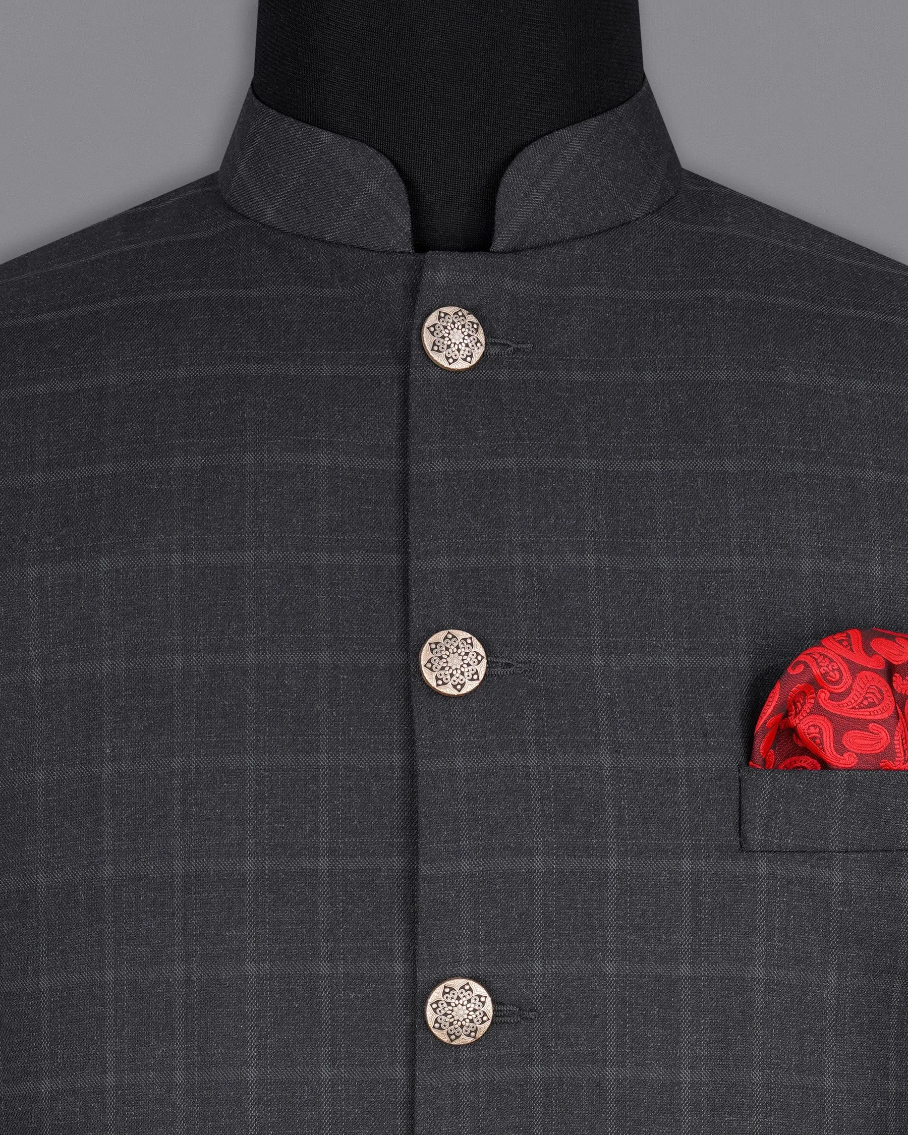 Bastille Light Black Windowpane Bandhgala Nehru Jacket