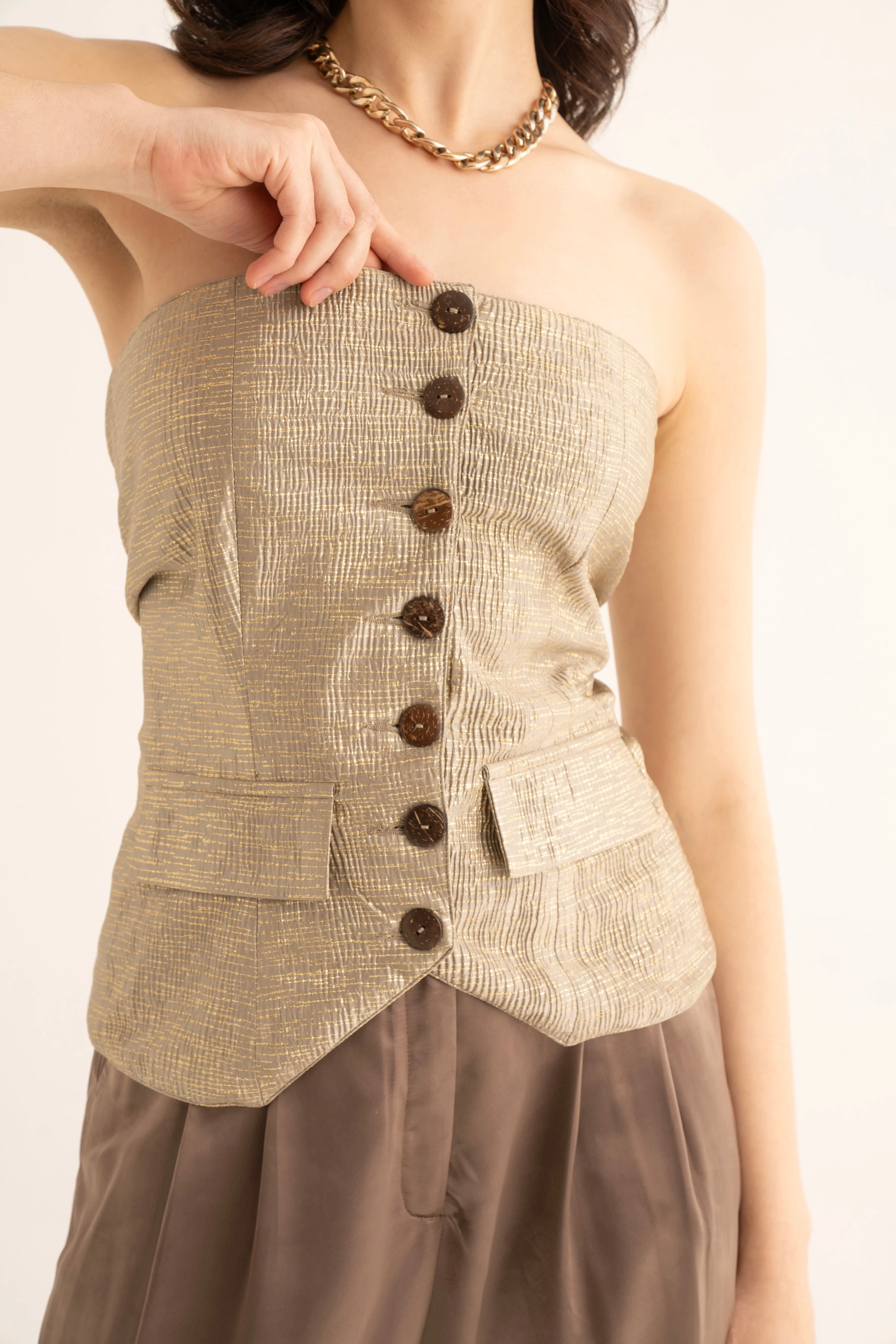 Brown Foil Tube Waistcoat