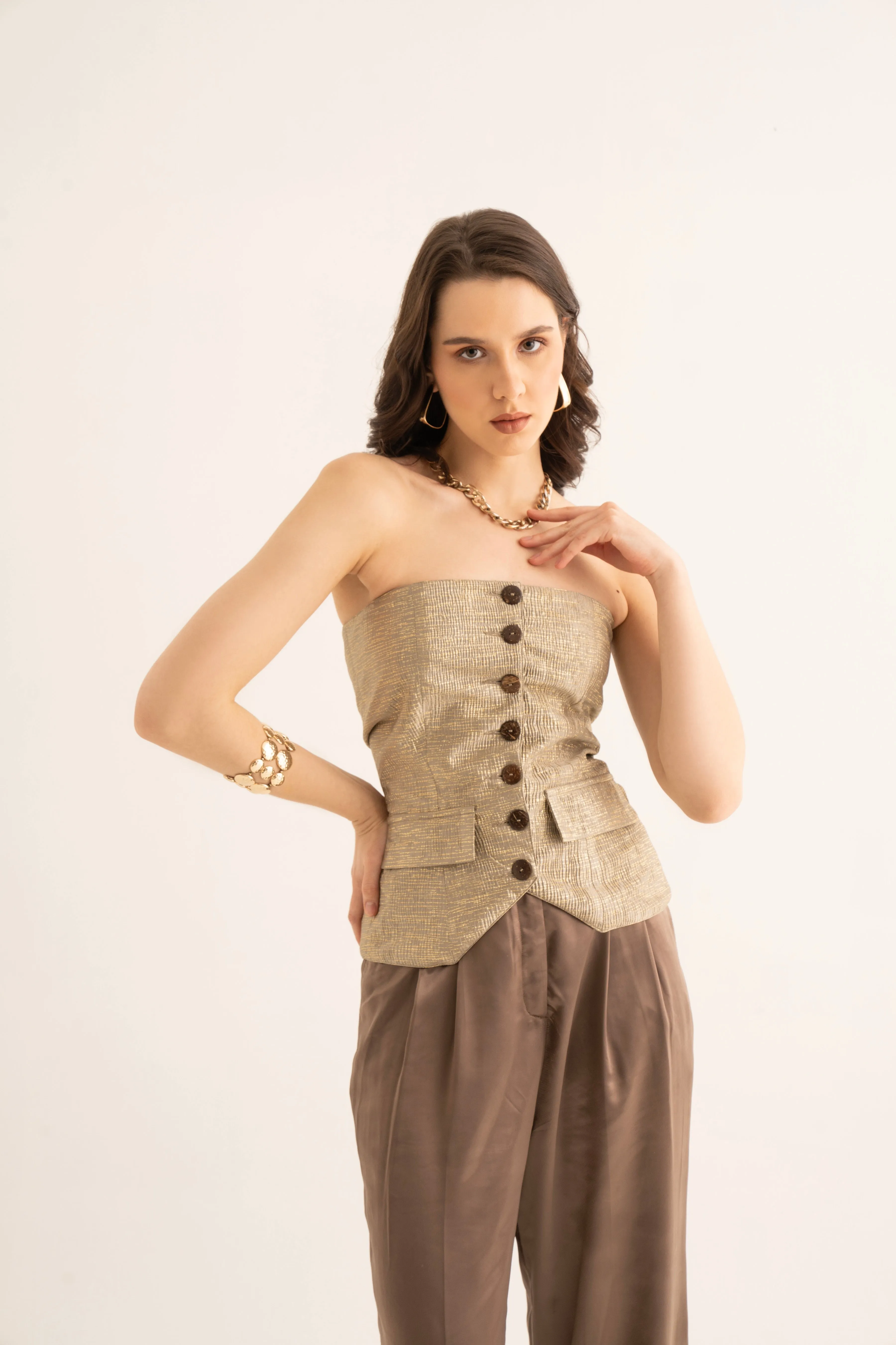 Brown Foil Tube Waistcoat