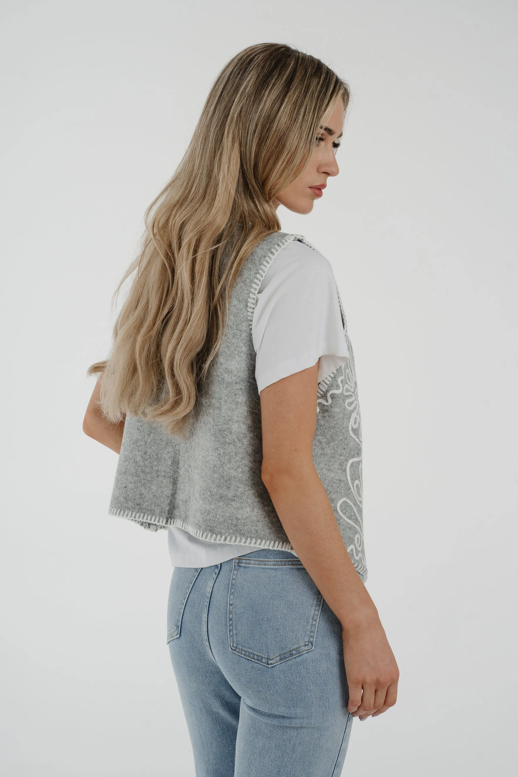 Caitlyn Embroidered Waistcoat In Grey