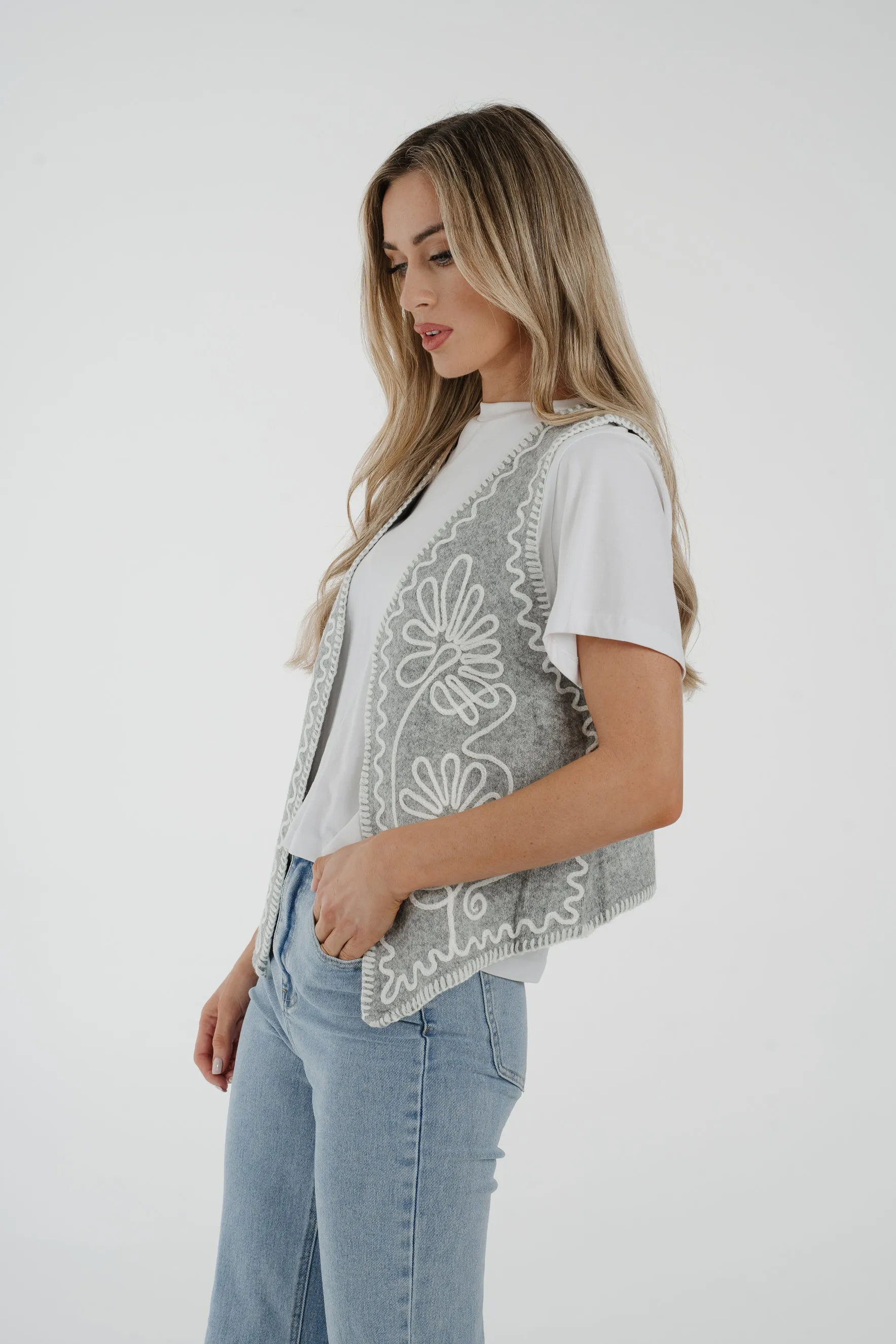 Caitlyn Embroidered Waistcoat In Grey