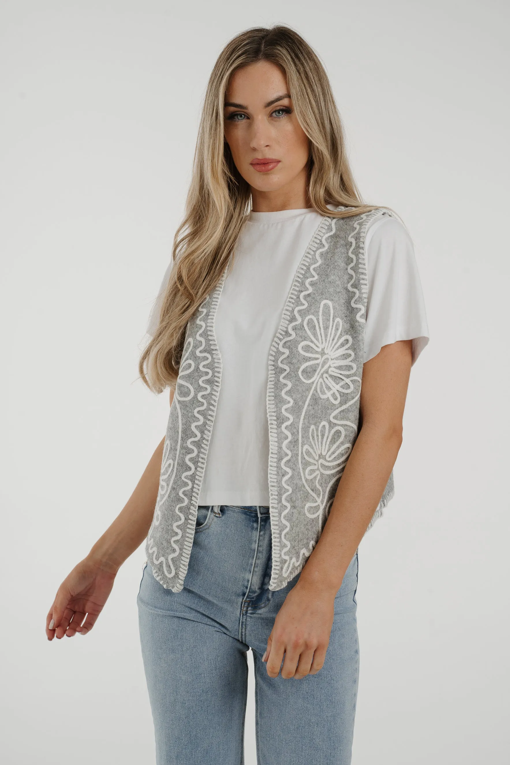 Caitlyn Embroidered Waistcoat In Grey