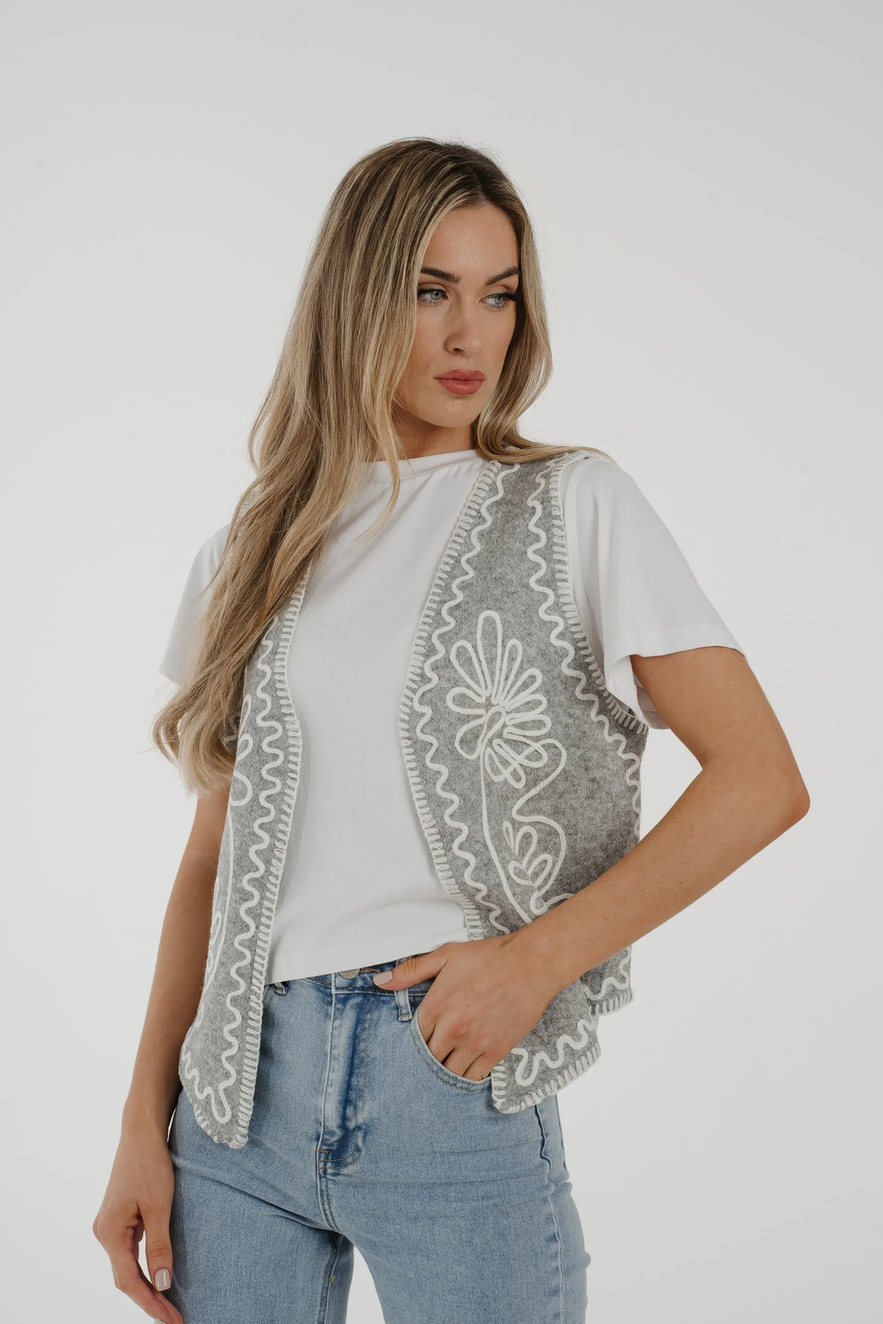 Caitlyn Embroidered Waistcoat In Grey