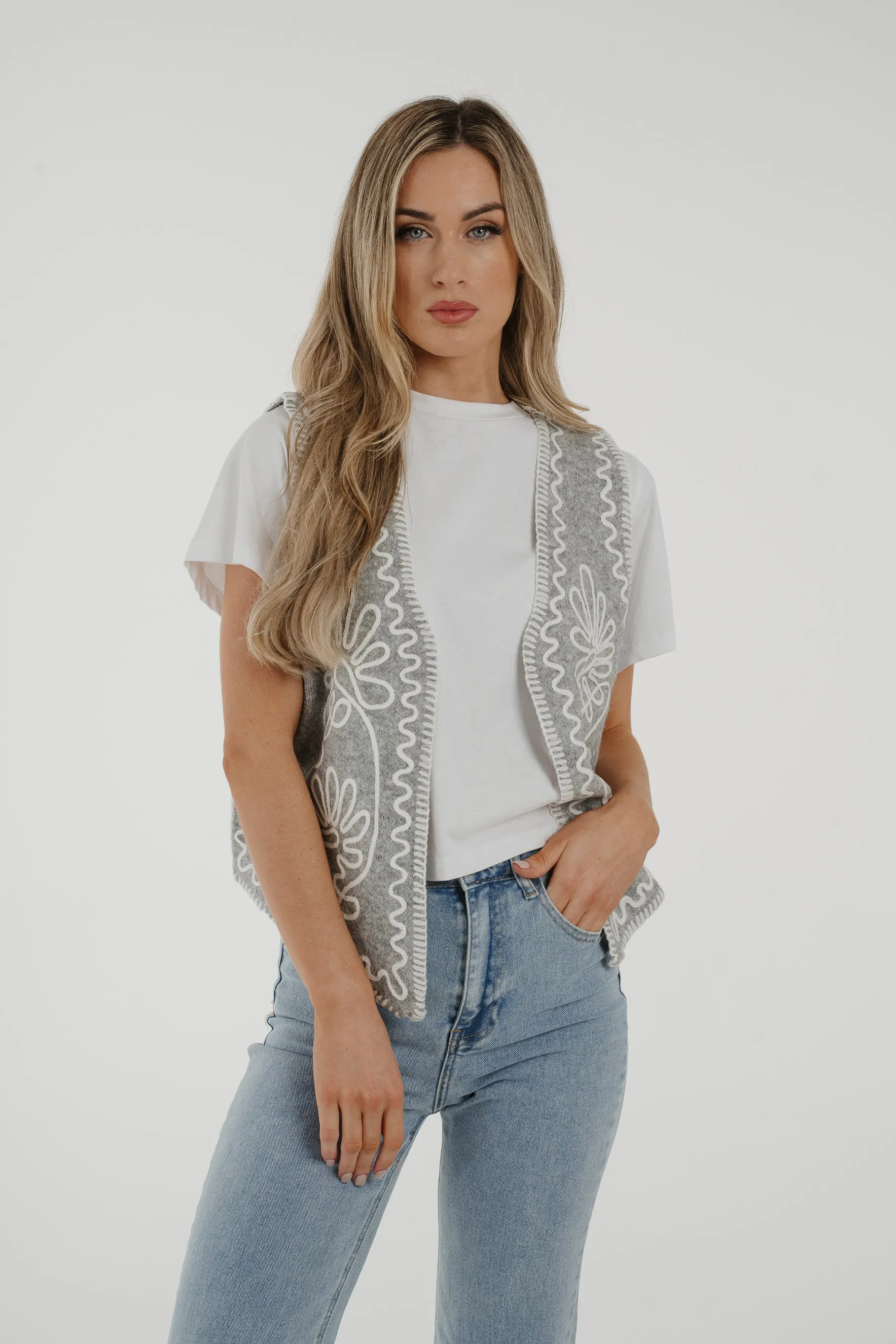 Caitlyn Embroidered Waistcoat In Grey