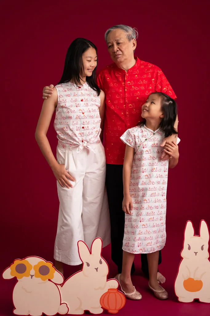 Cheongsam - White Bunnies In A Row