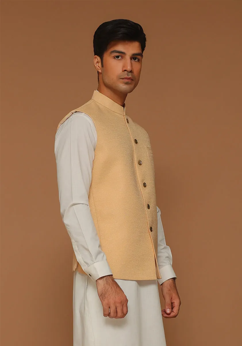 Classic Kambal Jamawar Buff Traditional Waistcoat