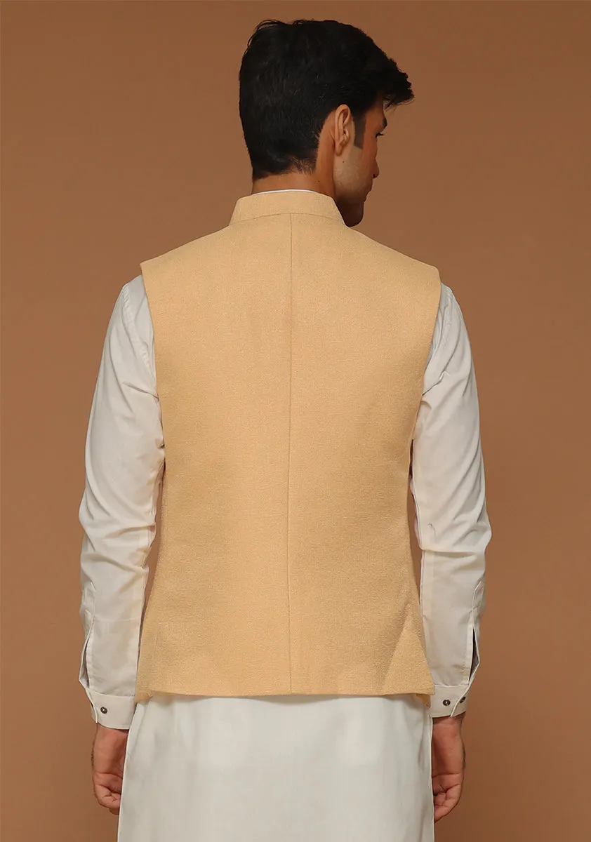 Classic Kambal Jamawar Buff Traditional Waistcoat