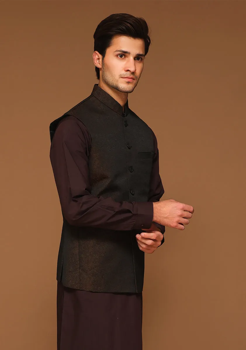 Classic Kambal Jamawar Wild Ginger Traditional Waistcoat