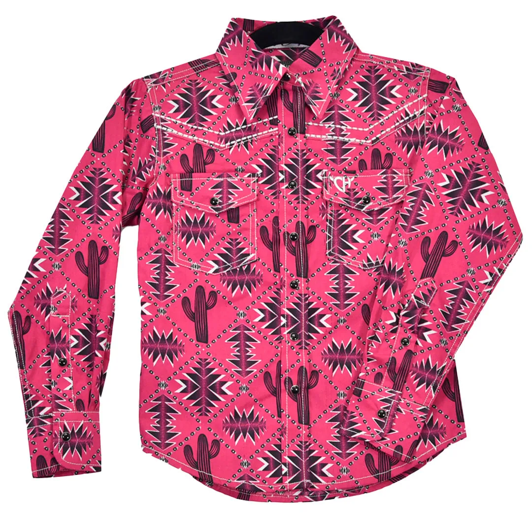 Cowgirl Hardware Kid's Berry Aztec Saguaro Snap Shirt