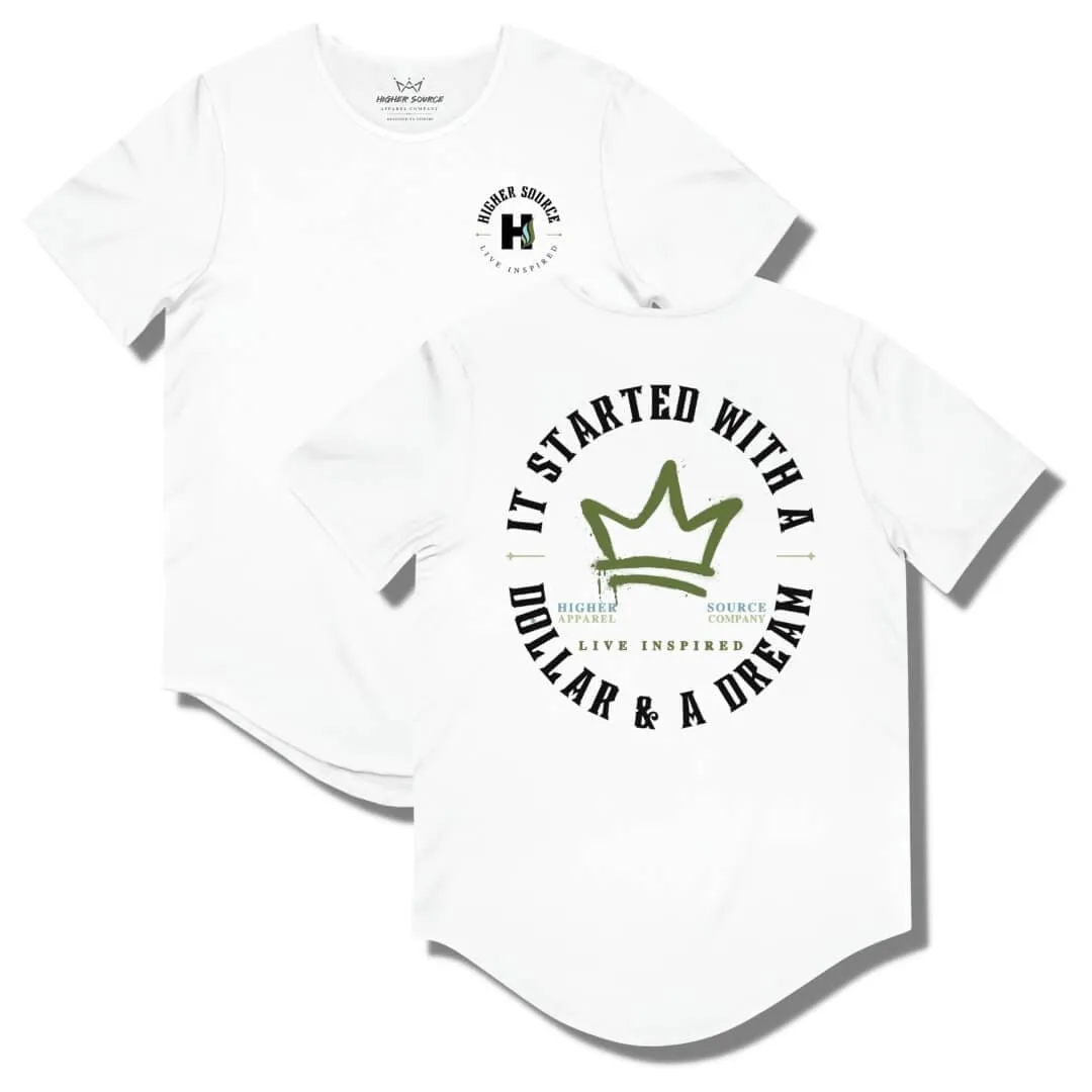 Dollar & A Dream Curved Hem T Shirt - White / Mustard Green