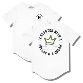 Dollar & A Dream Curved Hem T Shirt - White / Mustard Green