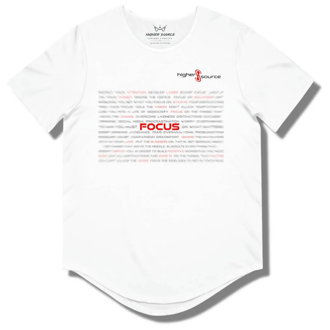 Focus Curved Hem T Shirt - White - Black / Red