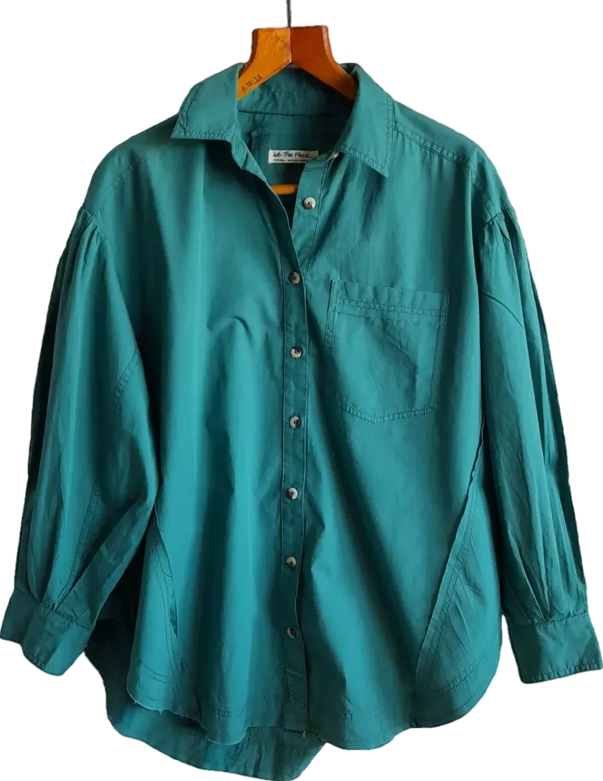 Free People Green Cotton Happy Hour Oversized Shirt UK XS