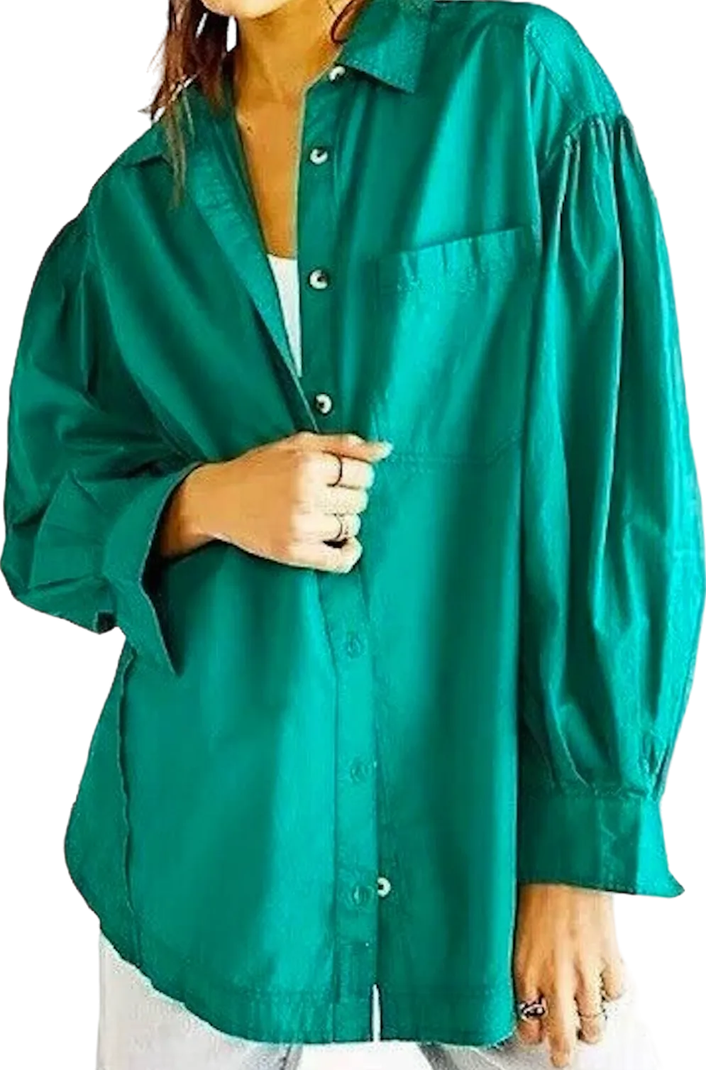 Free People Green Cotton Happy Hour Oversized Shirt UK XS