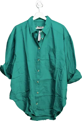 Free People Green Cotton Happy Hour Oversized Shirt UK XS