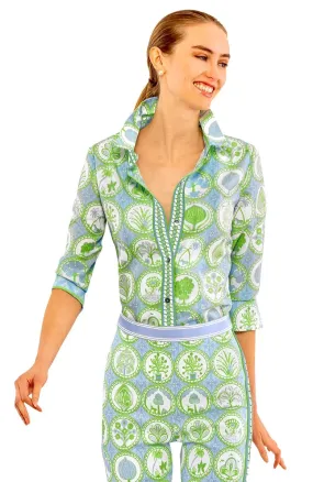 Gretchen Scott Circle of Love Blouse - Periwinkle/Kelly Green