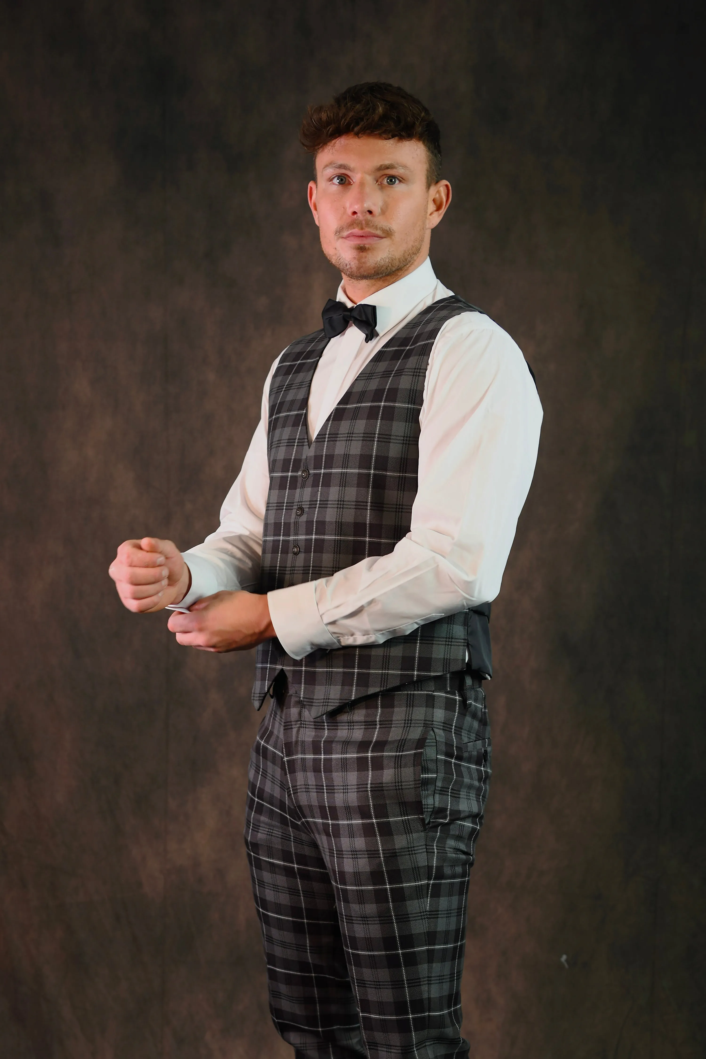 Grey granite tartan waistcoat