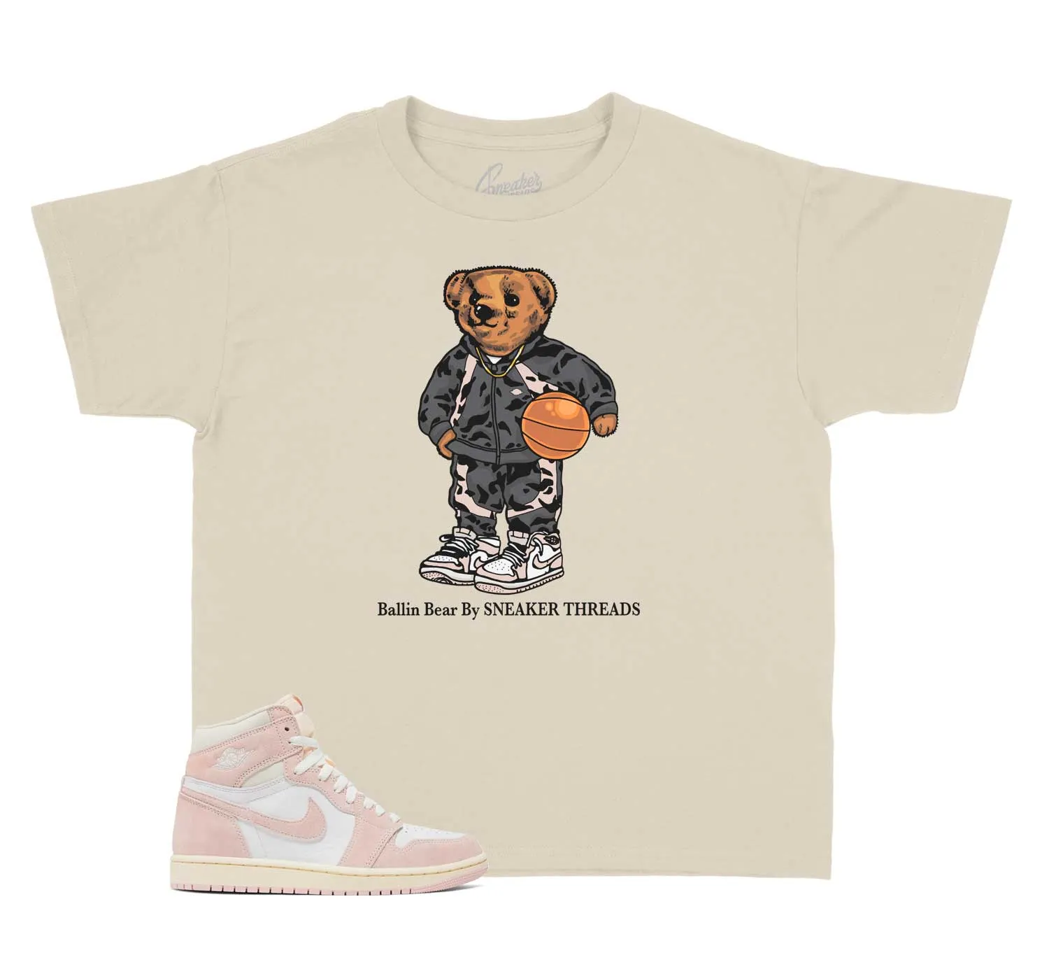 Kids Washed Pink 1 Shirt - Ballin Bear - Natural