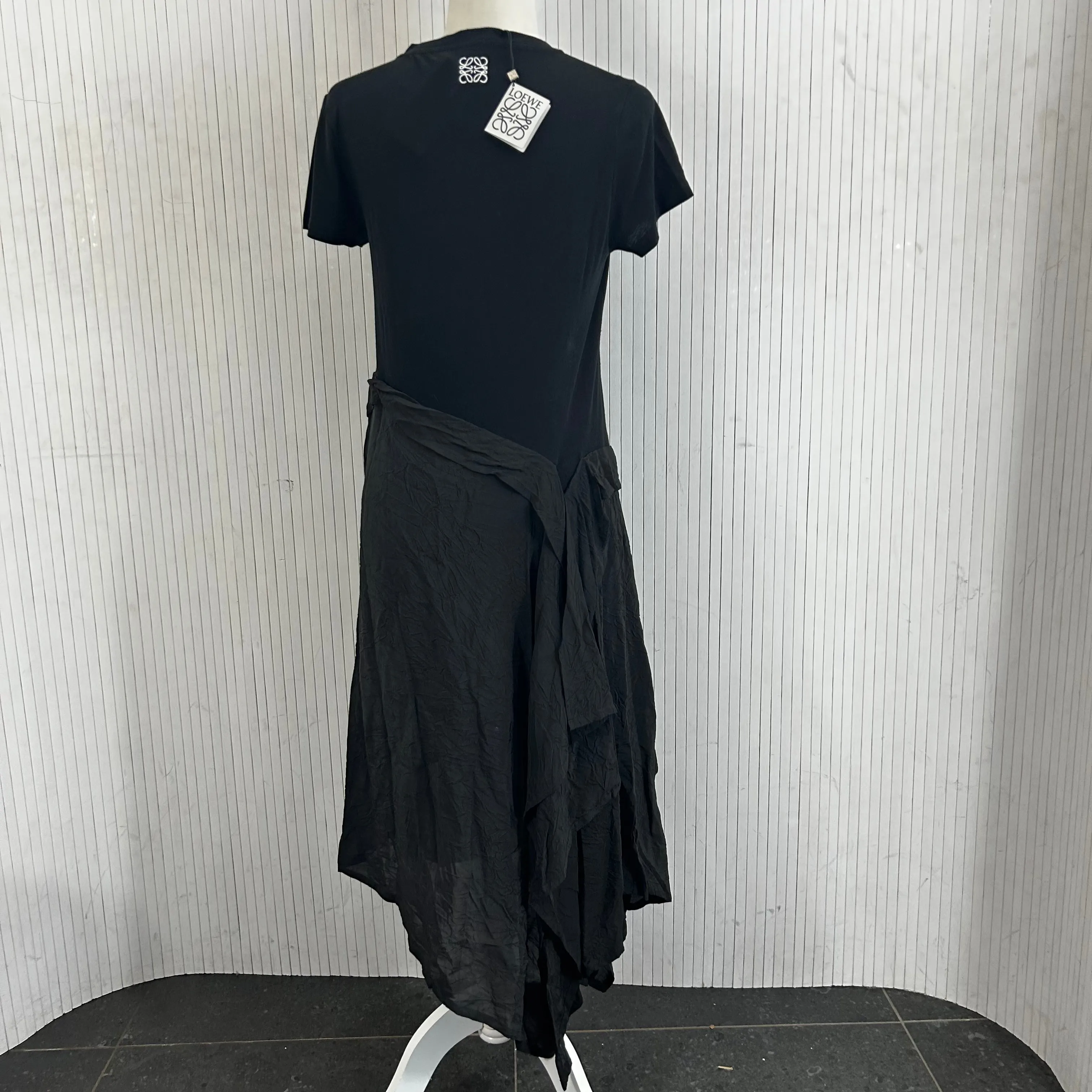 Loewe Brand New $1250 Black Satin & Jersey Tee Shirt Dress XS