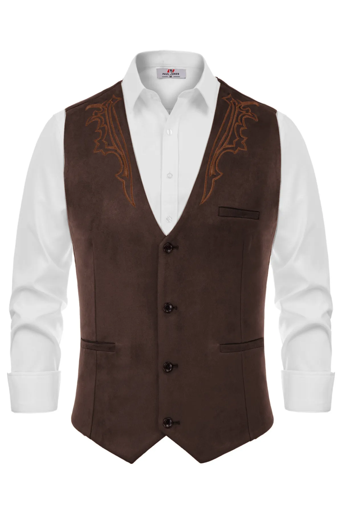 Men's Suede Leather Suit Vest Embroidery Casual Slim Fit Western Vest Waistcoats