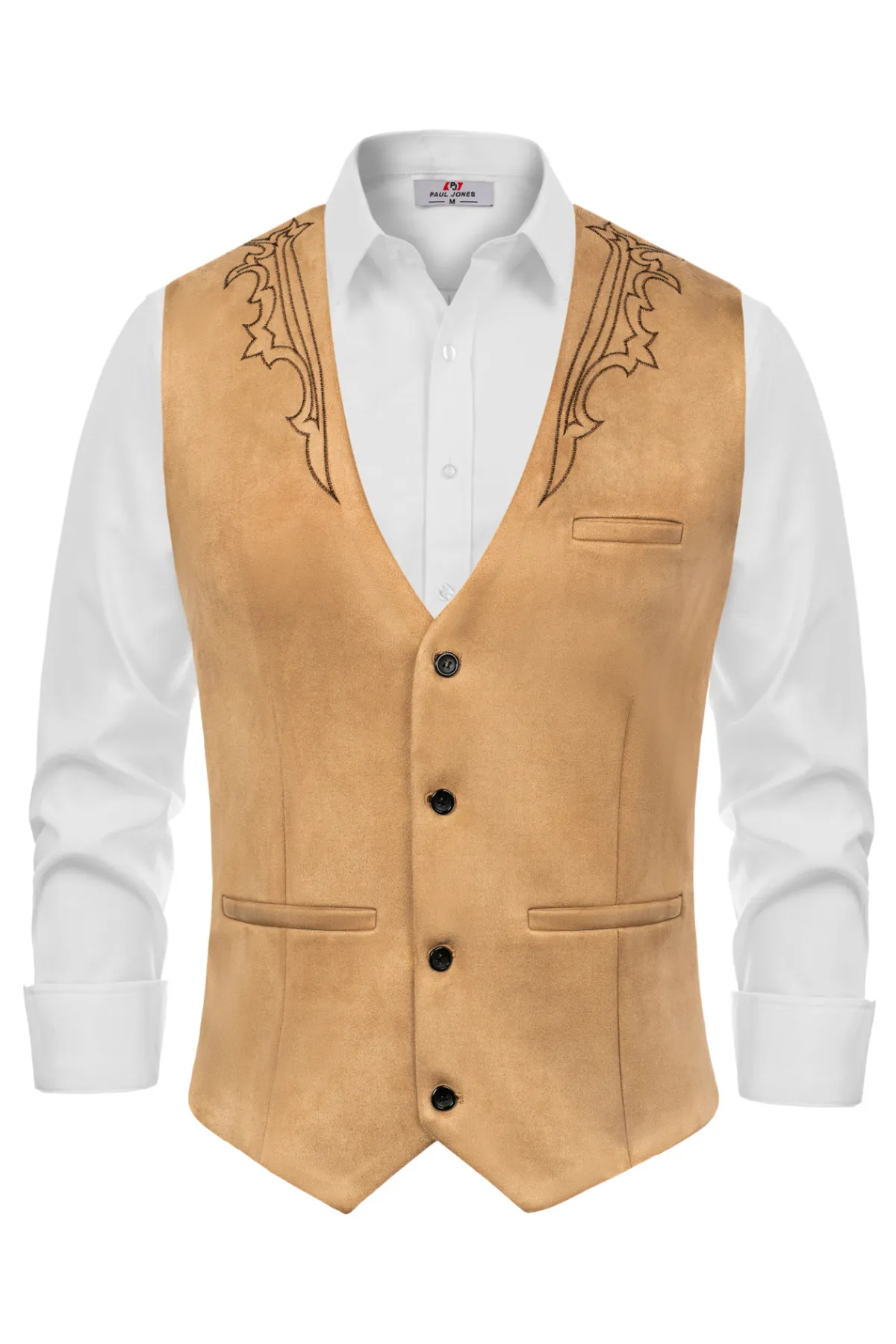 Men's Suede Leather Suit Vest Embroidery Casual Slim Fit Western Vest Waistcoats