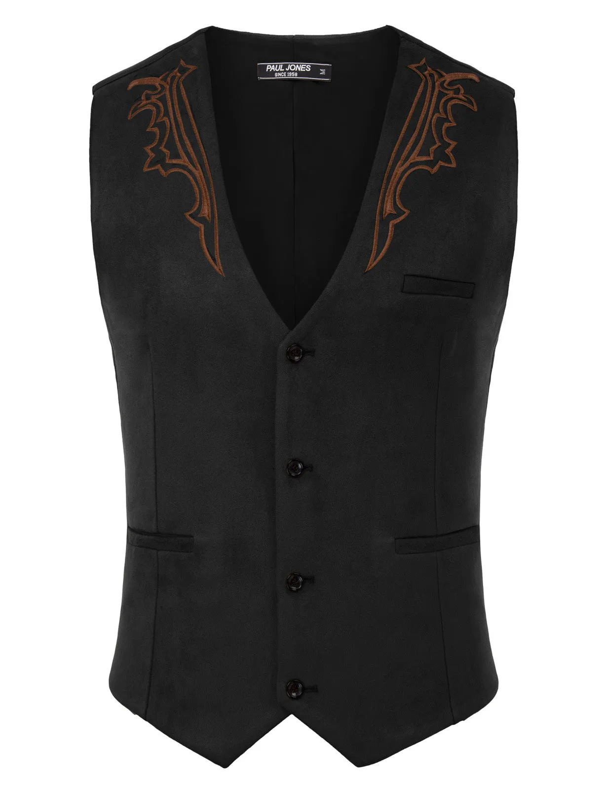 Men's Suede Leather Suit Vest Embroidery Casual Slim Fit Western Vest Waistcoats