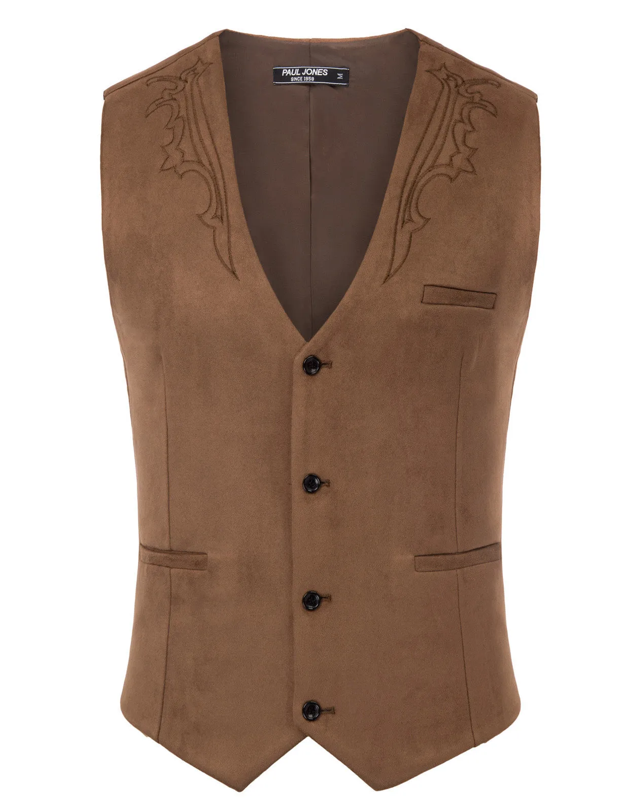 Men's Suede Leather Suit Vest Embroidery Casual Slim Fit Western Vest Waistcoats