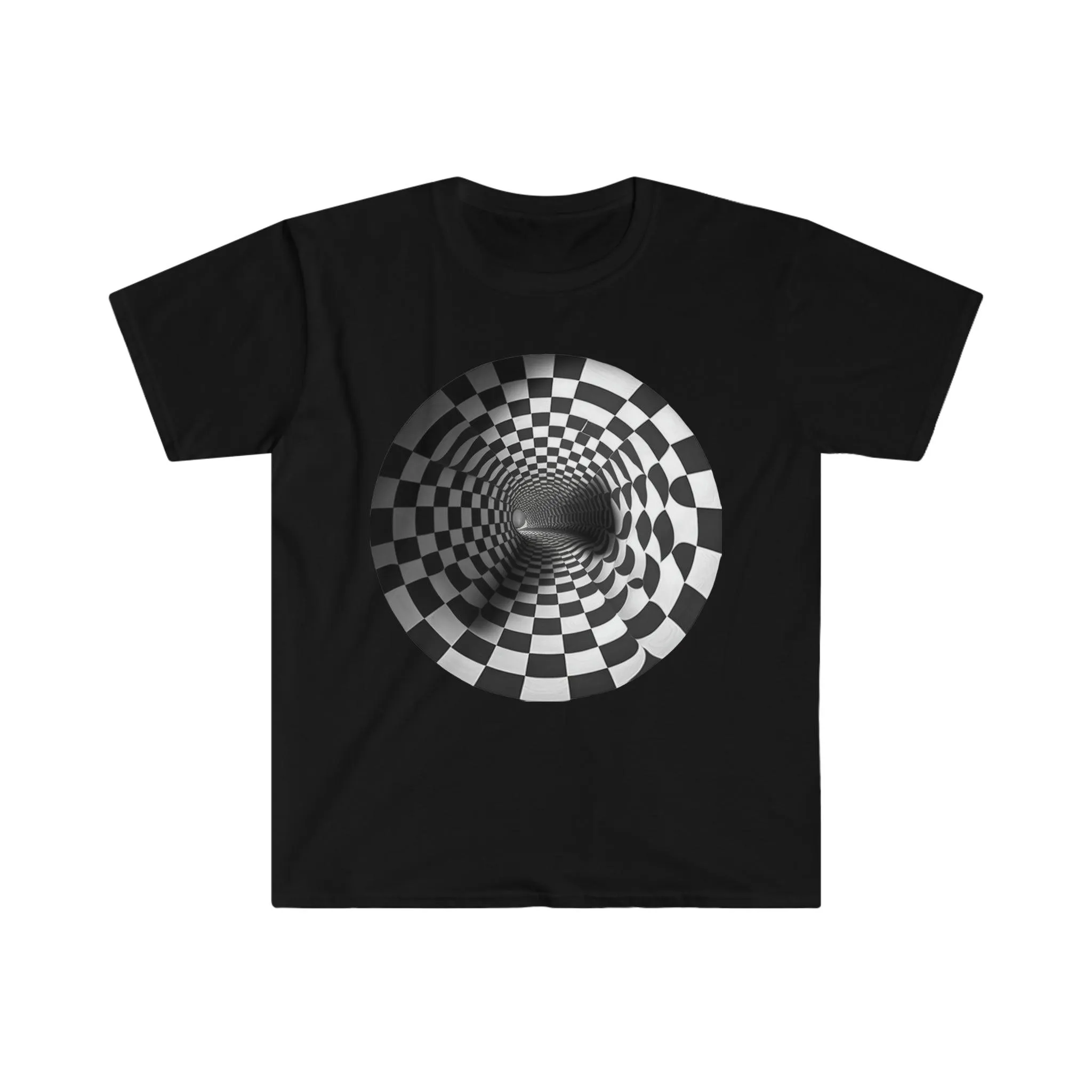 Mesmerizing Illusion: Psychedelic Tunnel Unisex Soft Style Digital AI Art T-Shirt for Festival and Street Wear