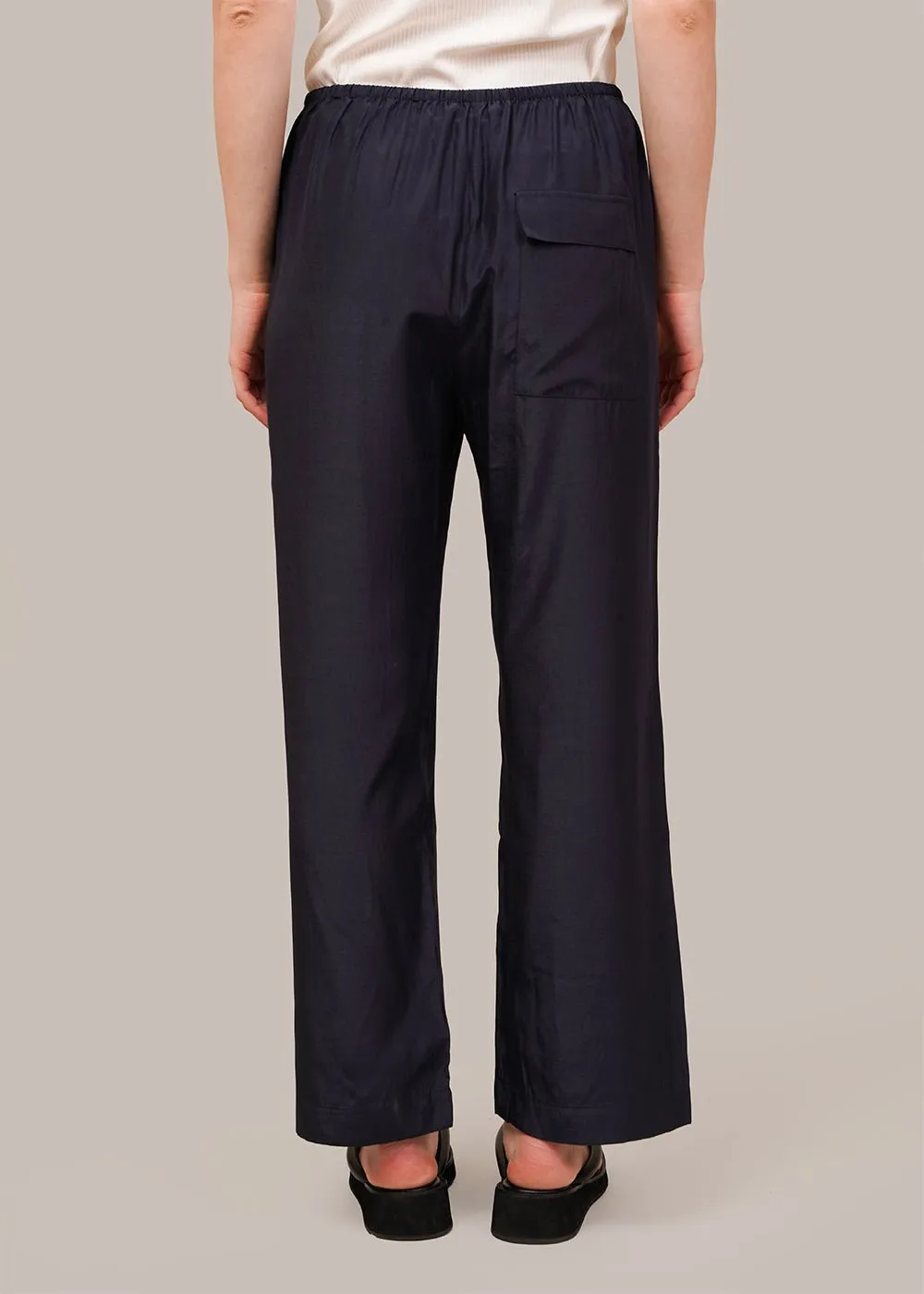 Navy Drawstring Wide Leg Pants