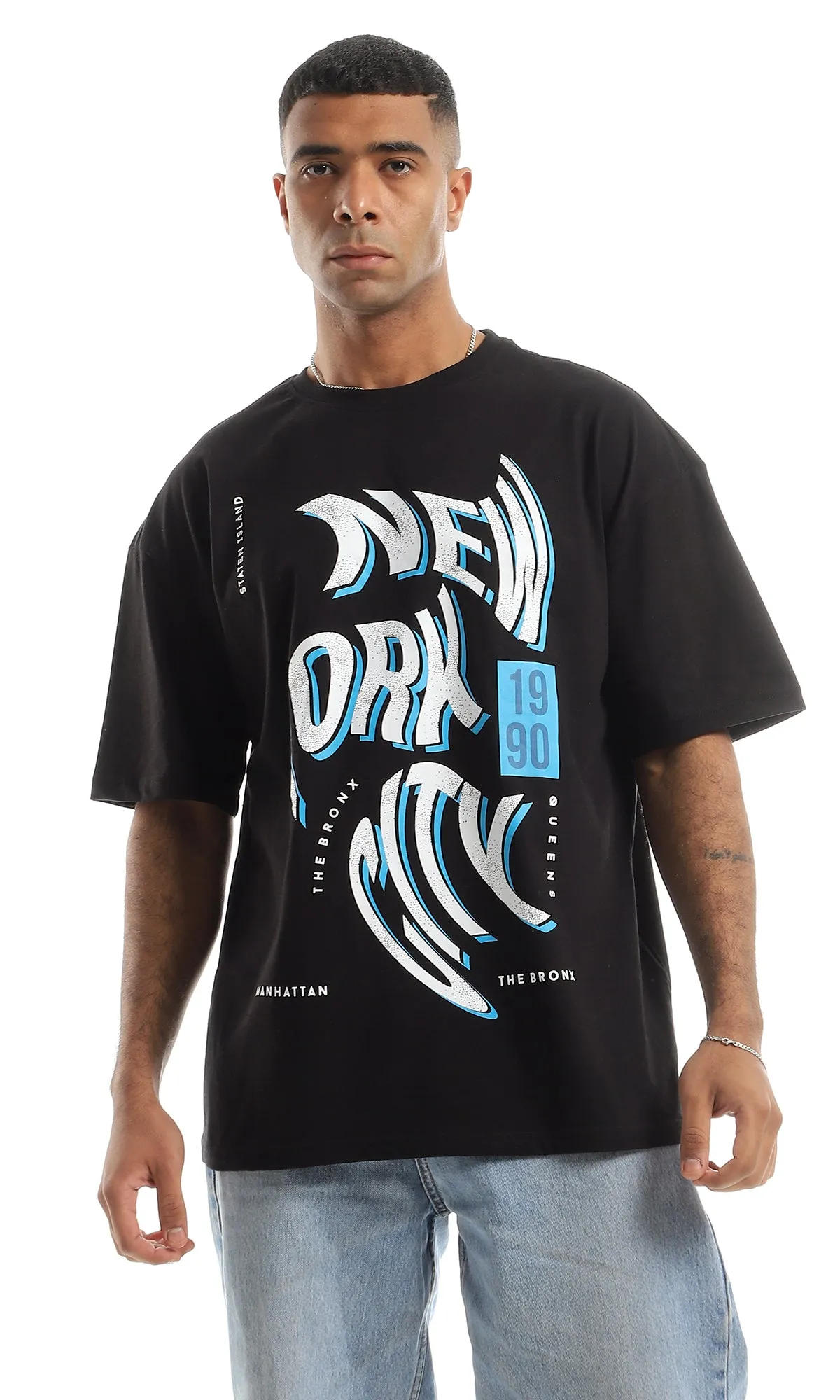 O161282 New York City Front Printed T-Shirt With Short Sleeves - Black