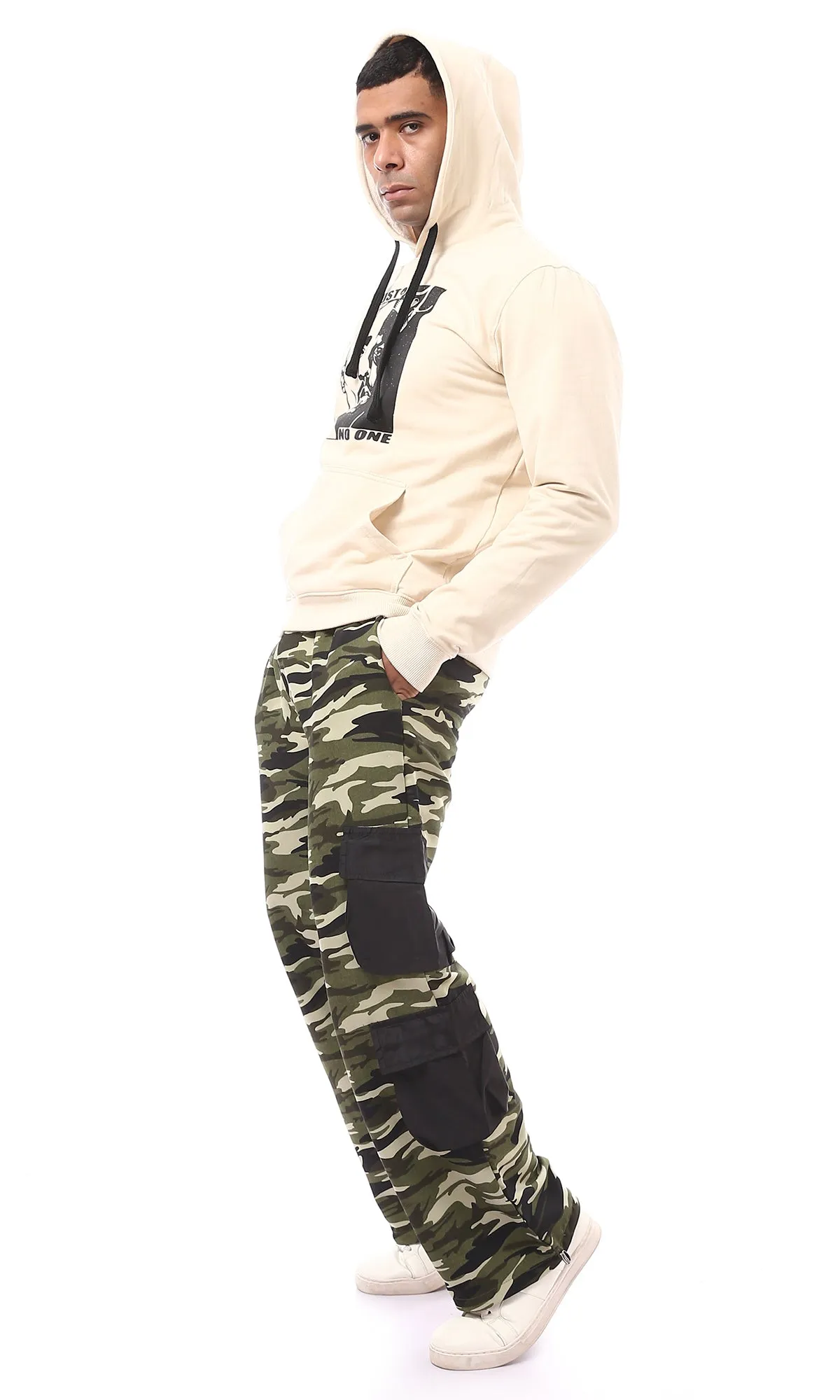 O174053 Allover Camouflage Green Shades Cargo Pants