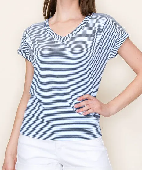 Pinstripe Top - Ivory/Royal