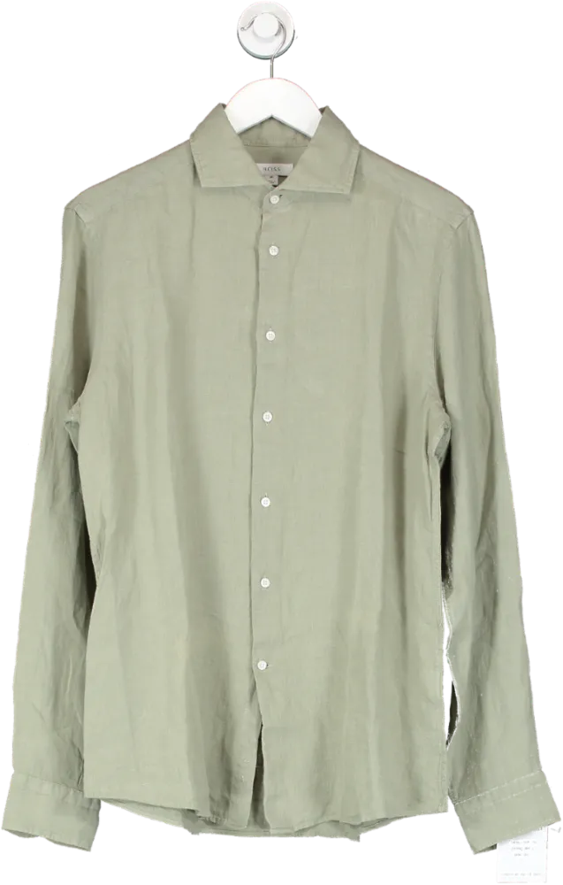 REISS Green Ruban Linen Button Through Shirt UK M