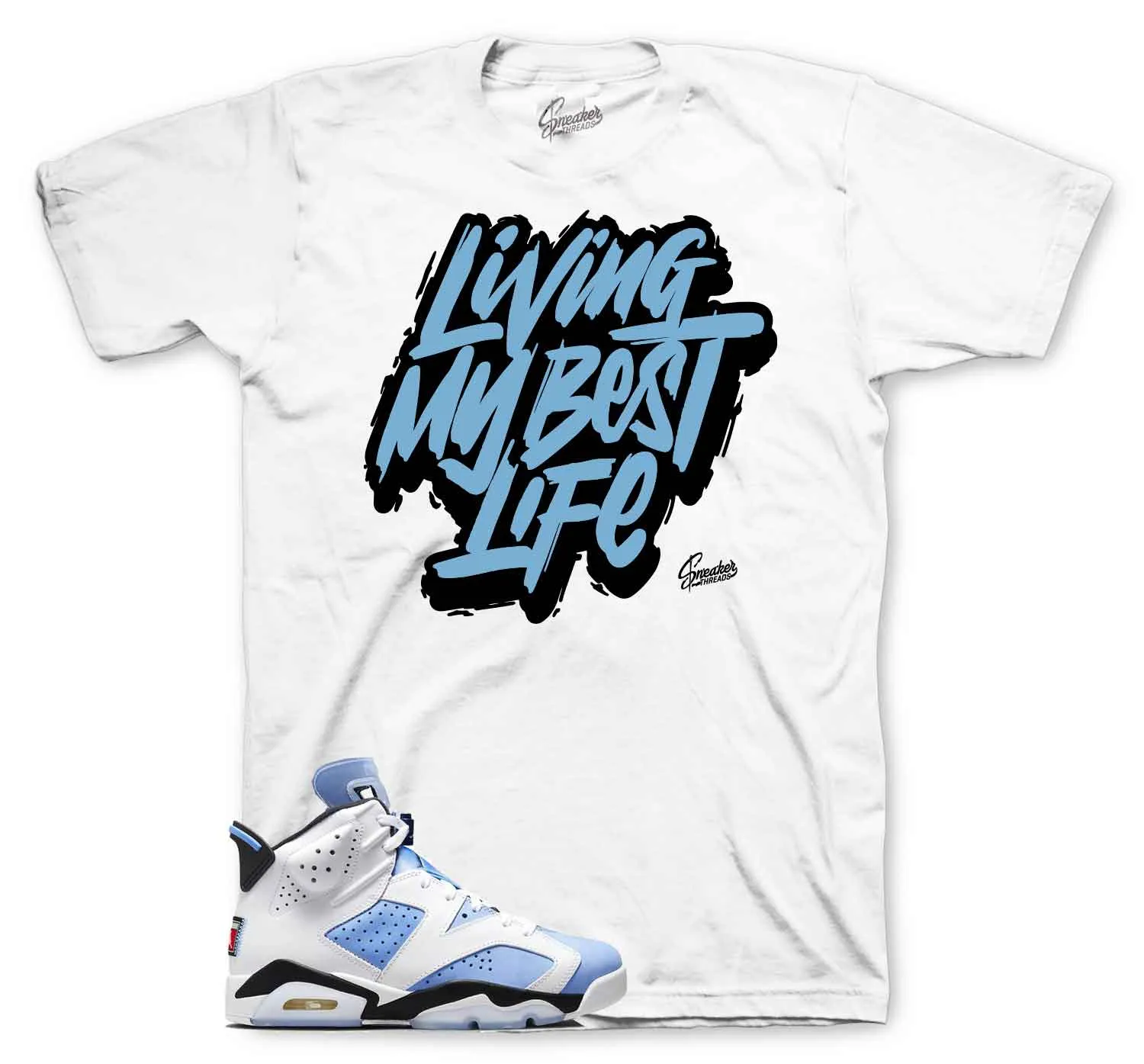 Retro 6 University Blue Shirt - Living Life - White