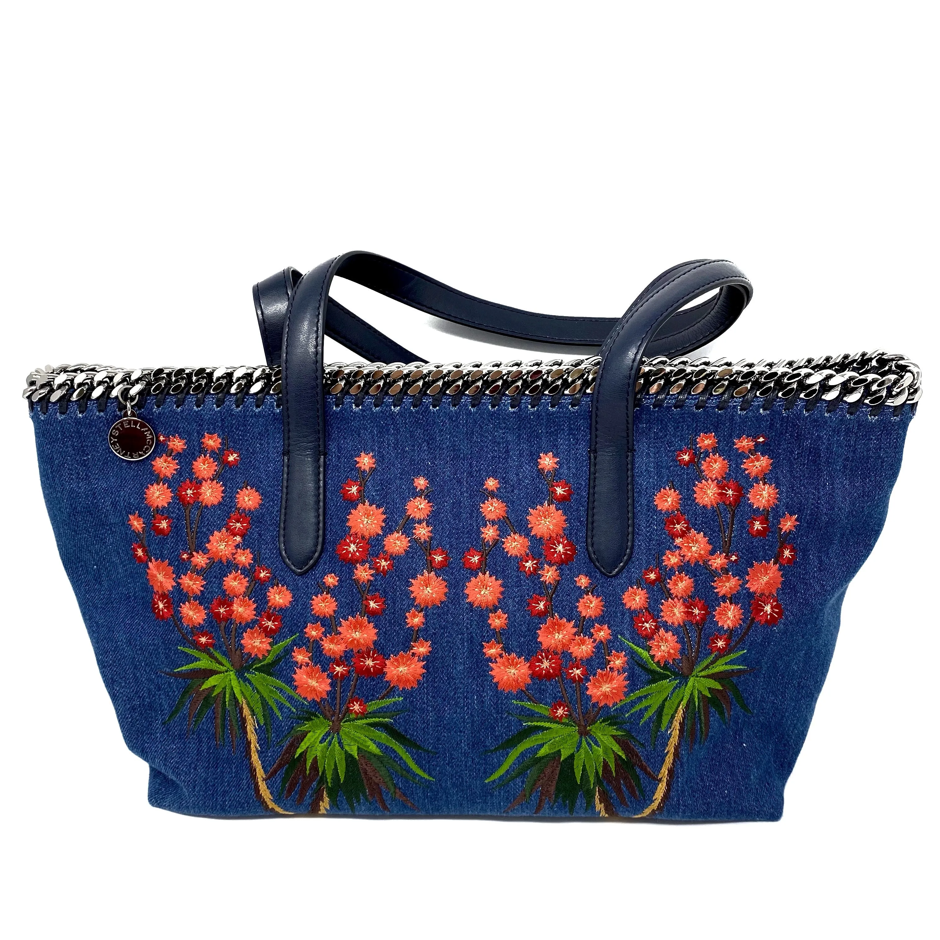 Stella McCartney Falabella Desert Embroidered Flowers Denim Tote Bag